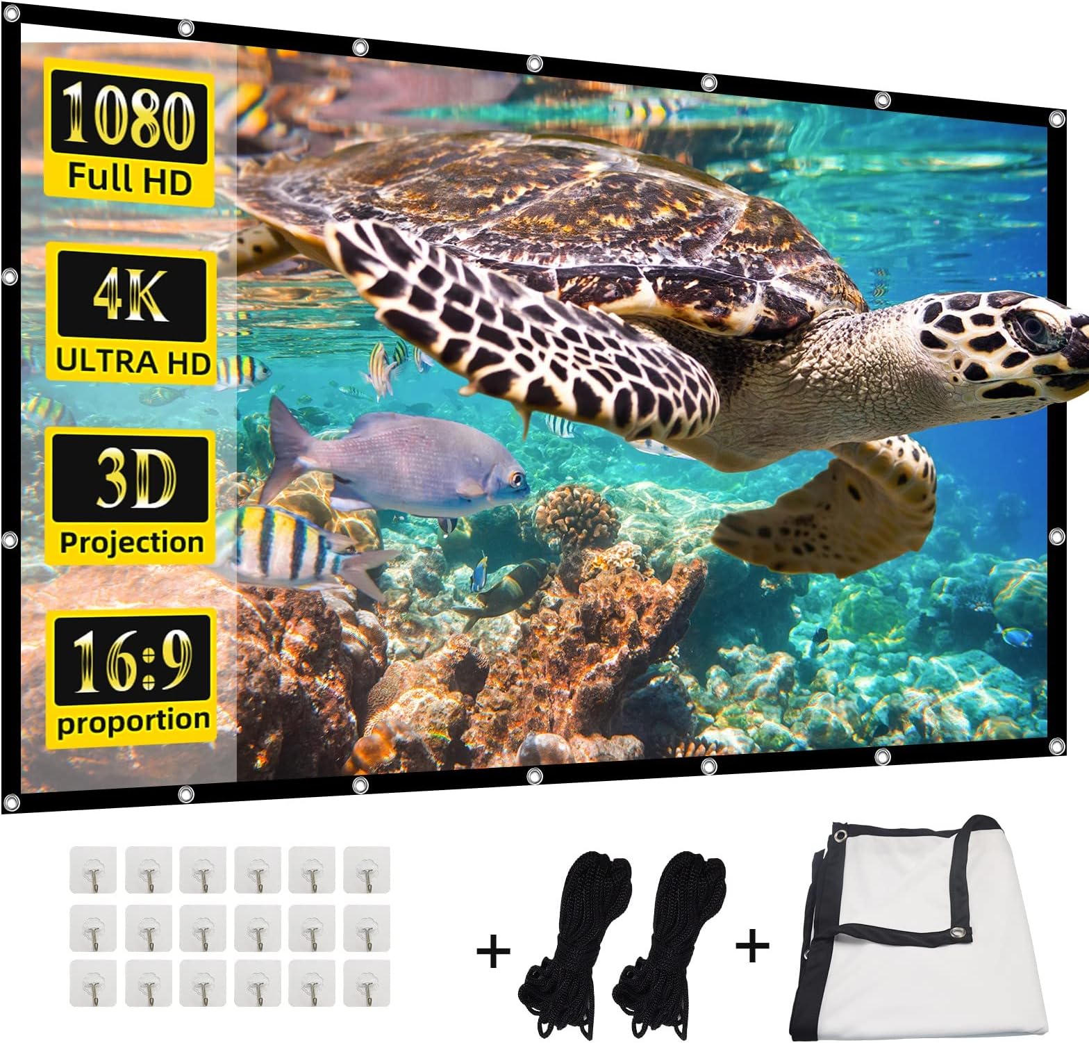 Projector Screen,HUANYINGBJB 4K 16:9 HD Rear Front Projector Screens Foldable Projection Screen Double-Sided Portable Outdoor Indoor Projectors Screen for Movie Home Theater (200 inches)