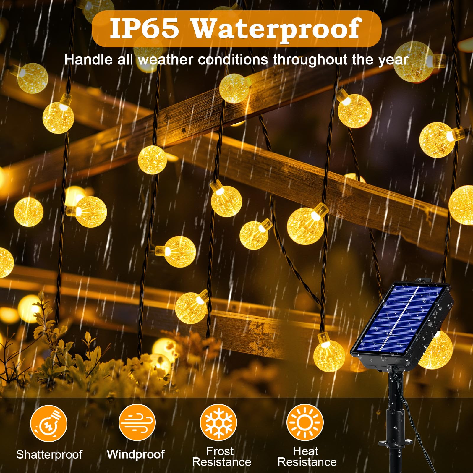 Realky Guirnaldas Luces Exterior Solar, 100 LED 18M Guirnalda Luces Solares con Función de Memoria, 8 Modos IP65 Impermeable Cadena de Luz Solar para Jardín, Patio, Navidad, Fiesta - Blanco Cálido