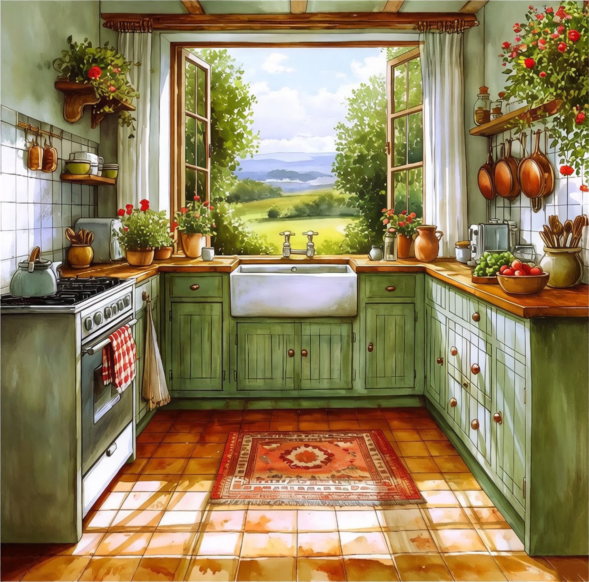 NANJDIAN 5D Kitchen Diamond Painting Kit for Adults,Diamond Art Kits for Beginner,Gem Art,Crystal Art Kits Full Round Drill for Home Wall Decor Gifts for Women, Men (Kitchen)
