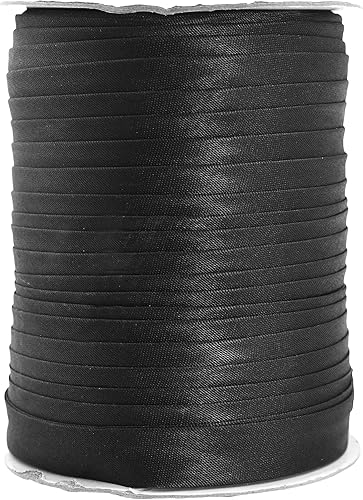 Mandala Crafts Cinta al bies negra de un solo pliegue para costura, 58 pulgadas, 55 yardas, cinta de bies de un solo pliegue para dobladillo, cinta