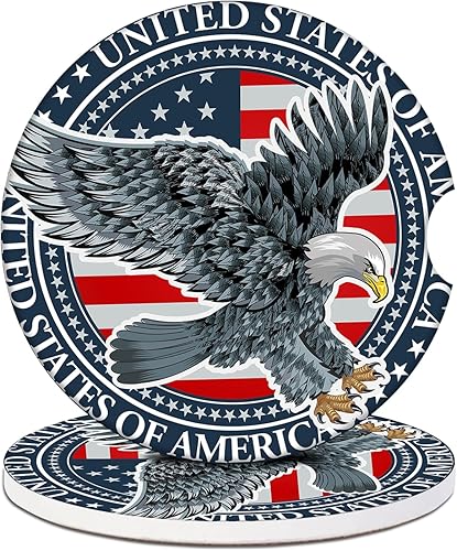 Portavasos para automóvil, posavasos de cerámica absorbente con bandera de Estados Unidos y águila, paquete de 2, posavasos de automóvil para