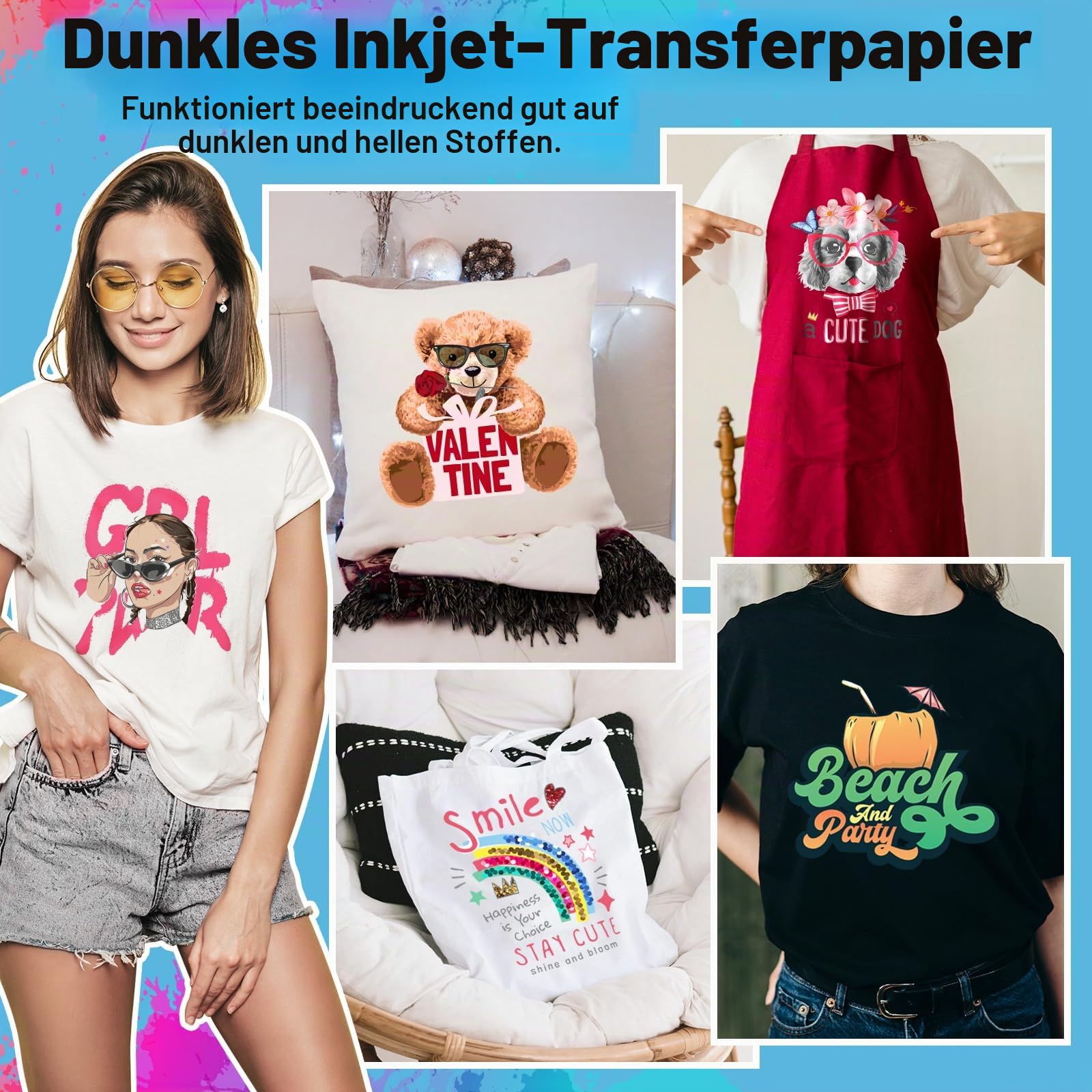 TECKWRAP Premium Inkjet T Shirt Wärmetransferpapier A4 10 Blatt für dunkle oder helle Stoffe 210 mm x 297 mm