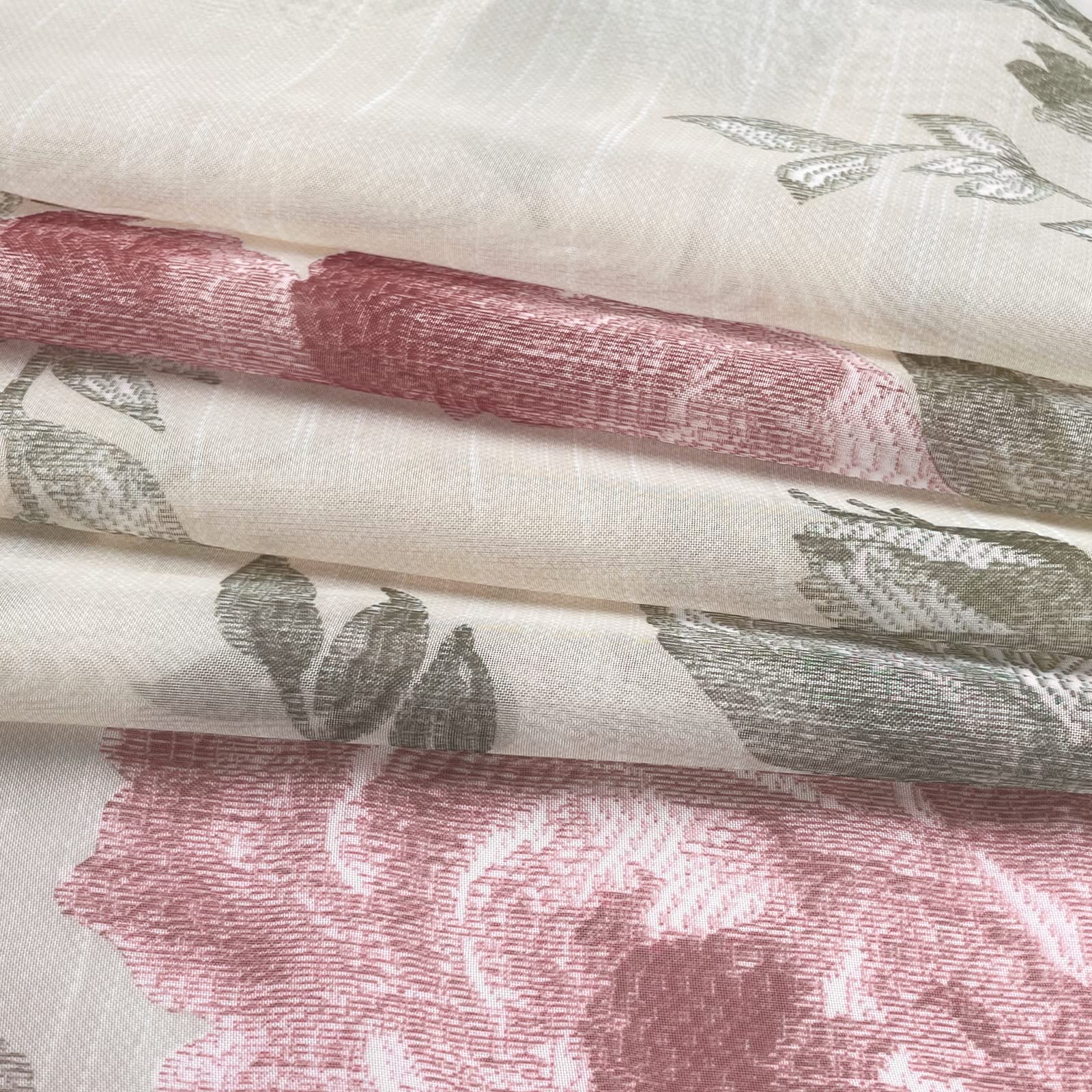 BUHUA Voile Curtains, Semi-Transparent Curtain in Floral Curtains with Ruffle Tape, Curtain Pattern, Transparent Curtains for Living Room, Set of 2, 137 x 140 cm (H x W), Pink - Image 4