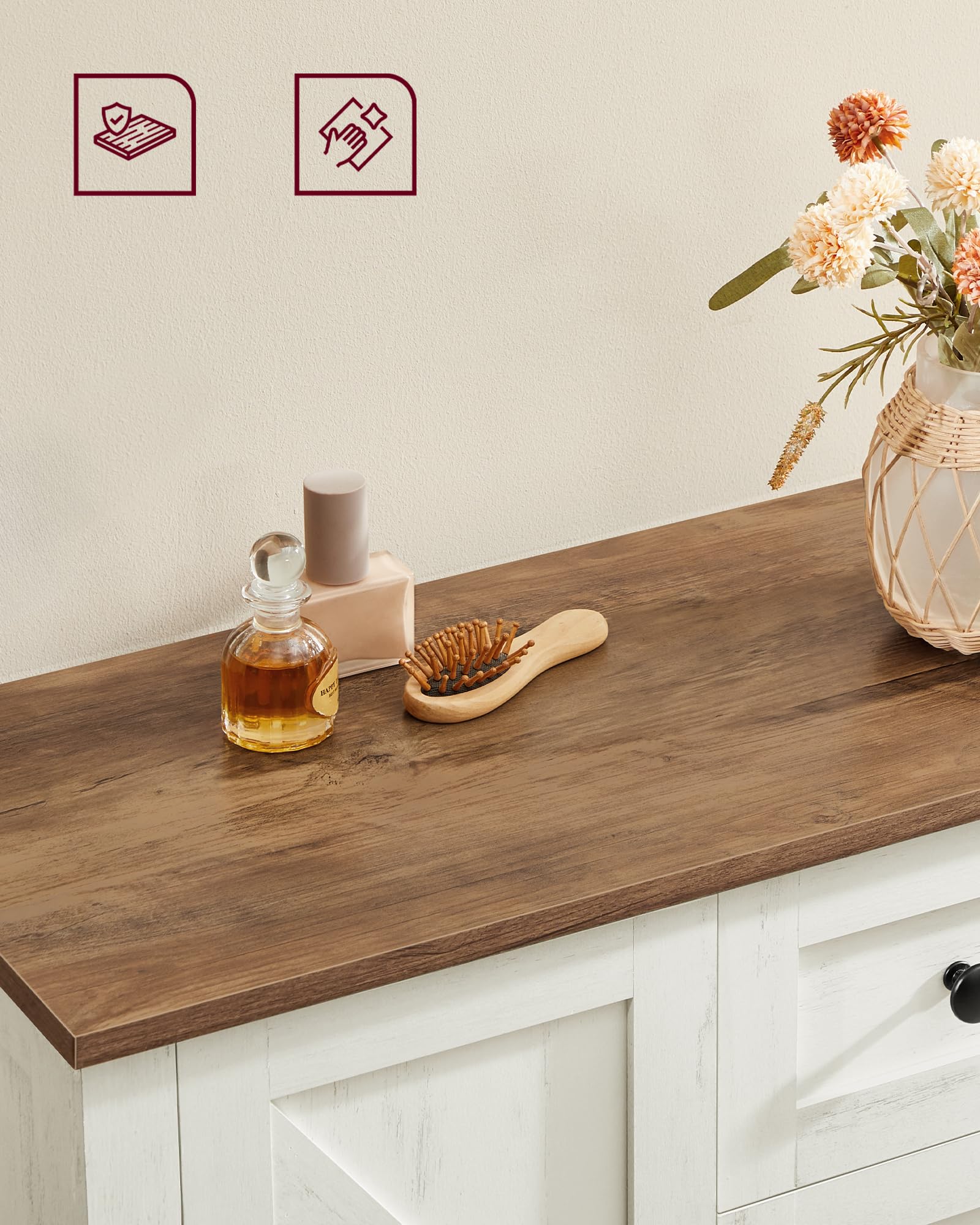 VASAGLE LIRY Collection – Armoire de Rangement avec Portes de Grange, Buffet Haut, Style Ferme, pour Cuisine, Salle de Bain, Salon ou Salle à Manger, Étagères Réglables, Blanc Rustique BBK773W01