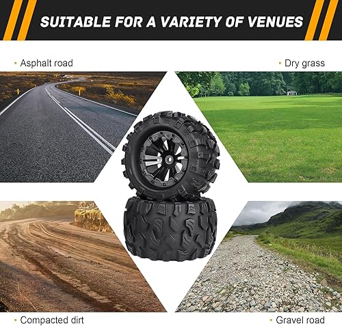 Miniatura 4 de 4 unidades de neumáticos y ruedas para camiones RC de 4.921 in 1/10 de 2.8 pulgadas montados en OD 0.472 in para Traxxas Stampede Rustler VXL 4x4