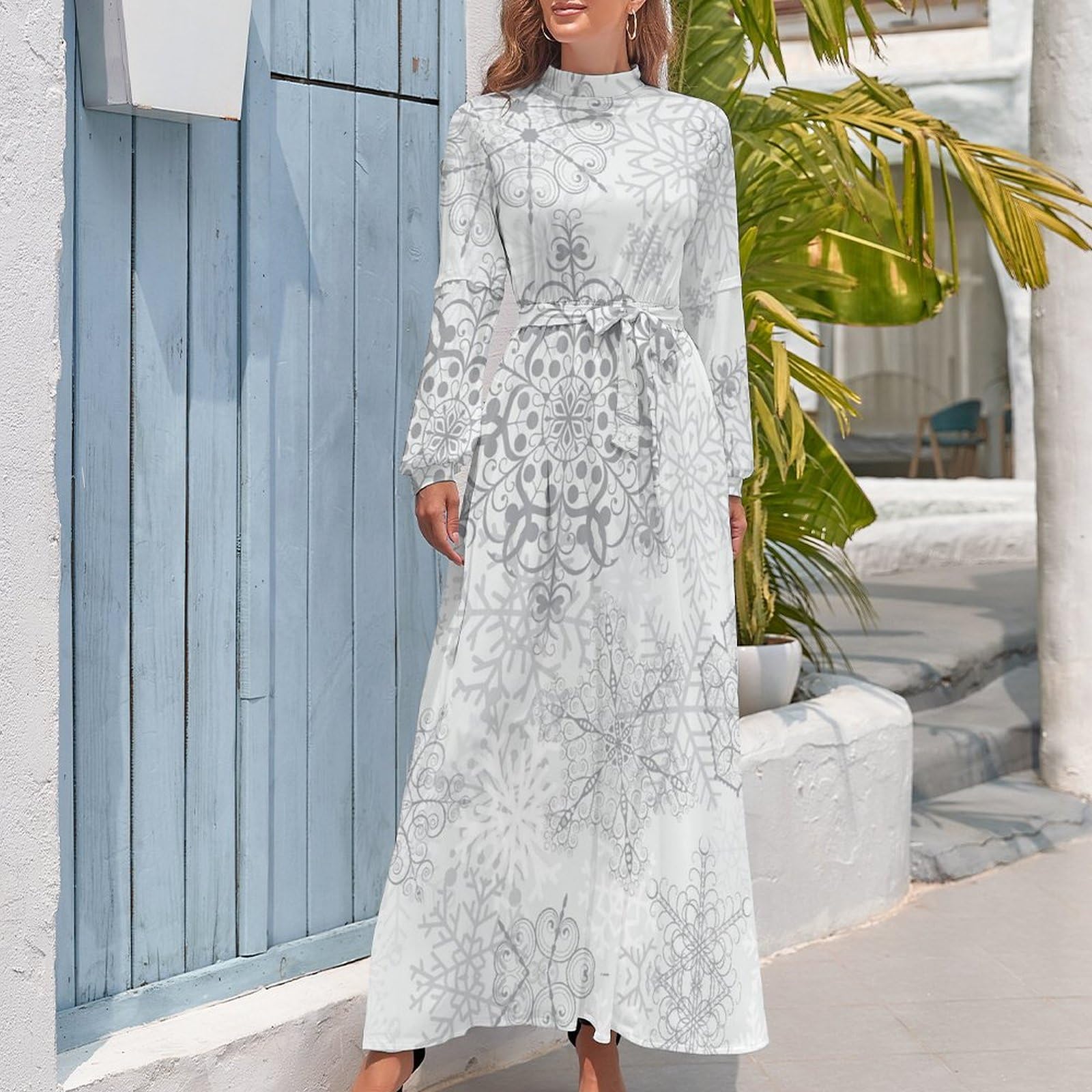 Amazon.co.jp: ワンピース ロングワンピース 雪の結晶 スノーフレーク