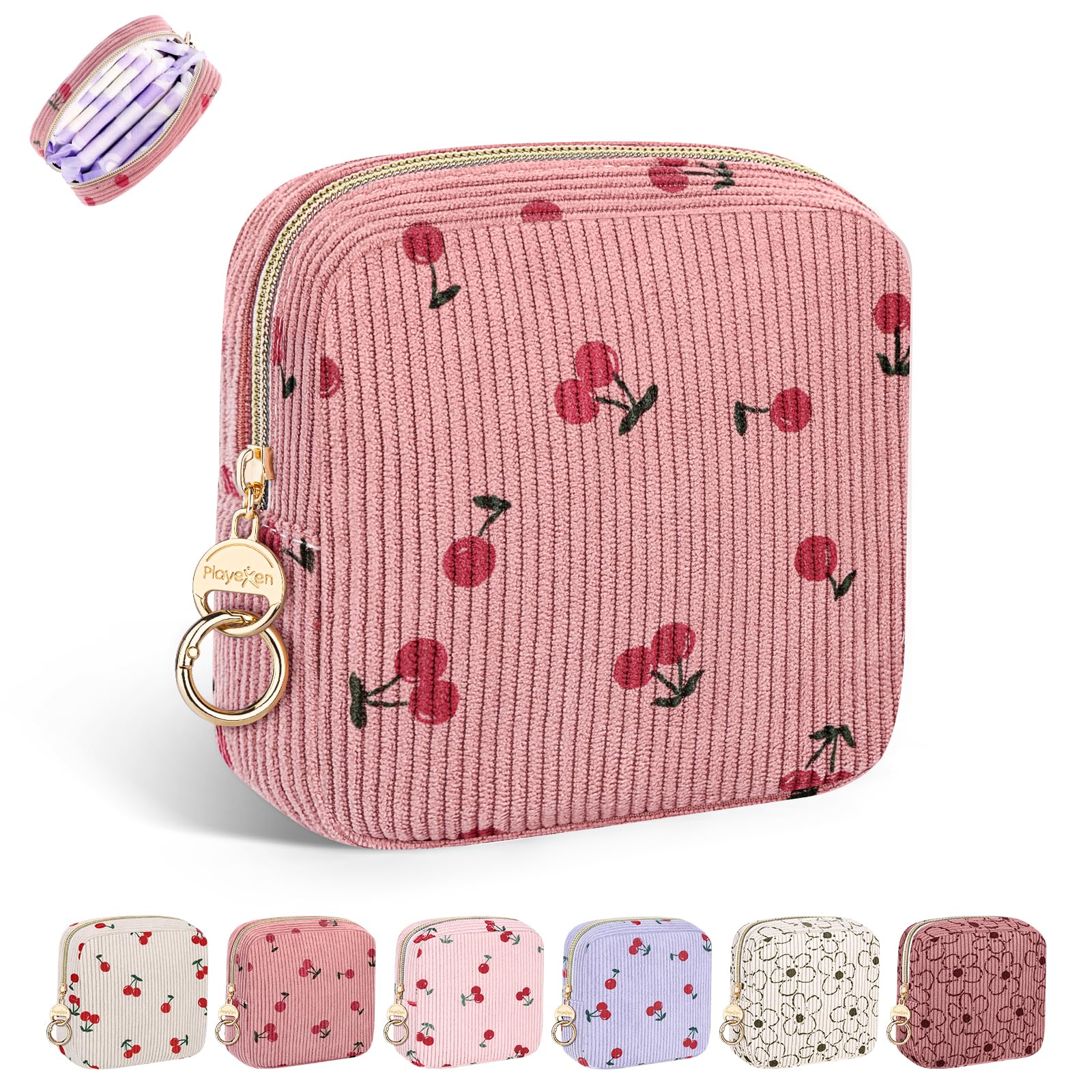 Period Bag for Girls, Corduroy Sanitary Napkin Pouch, C-DPink