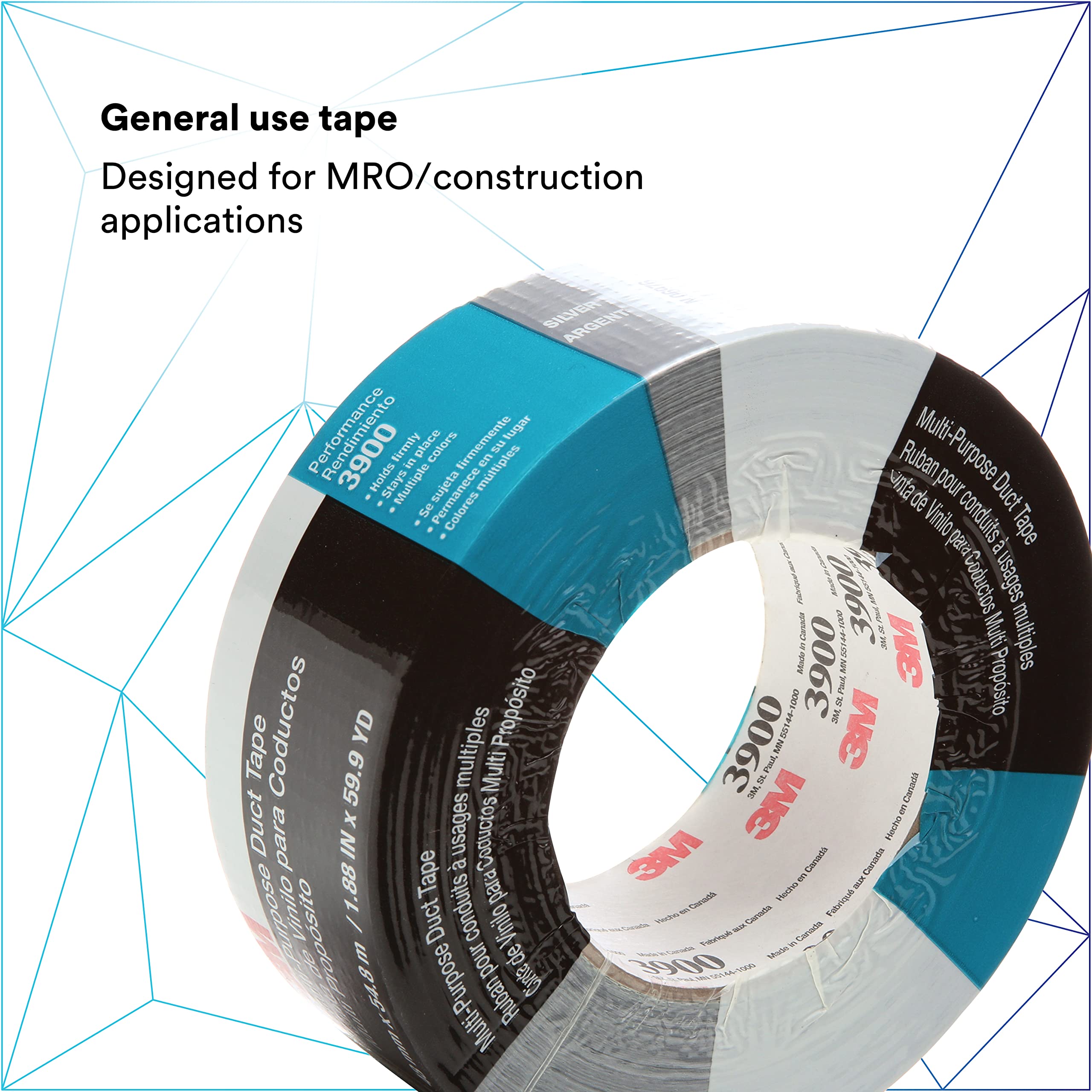 Nastro adesivo multiuso 3M 3900 argento, 48 mm x 54,8 m, 8,1 mil