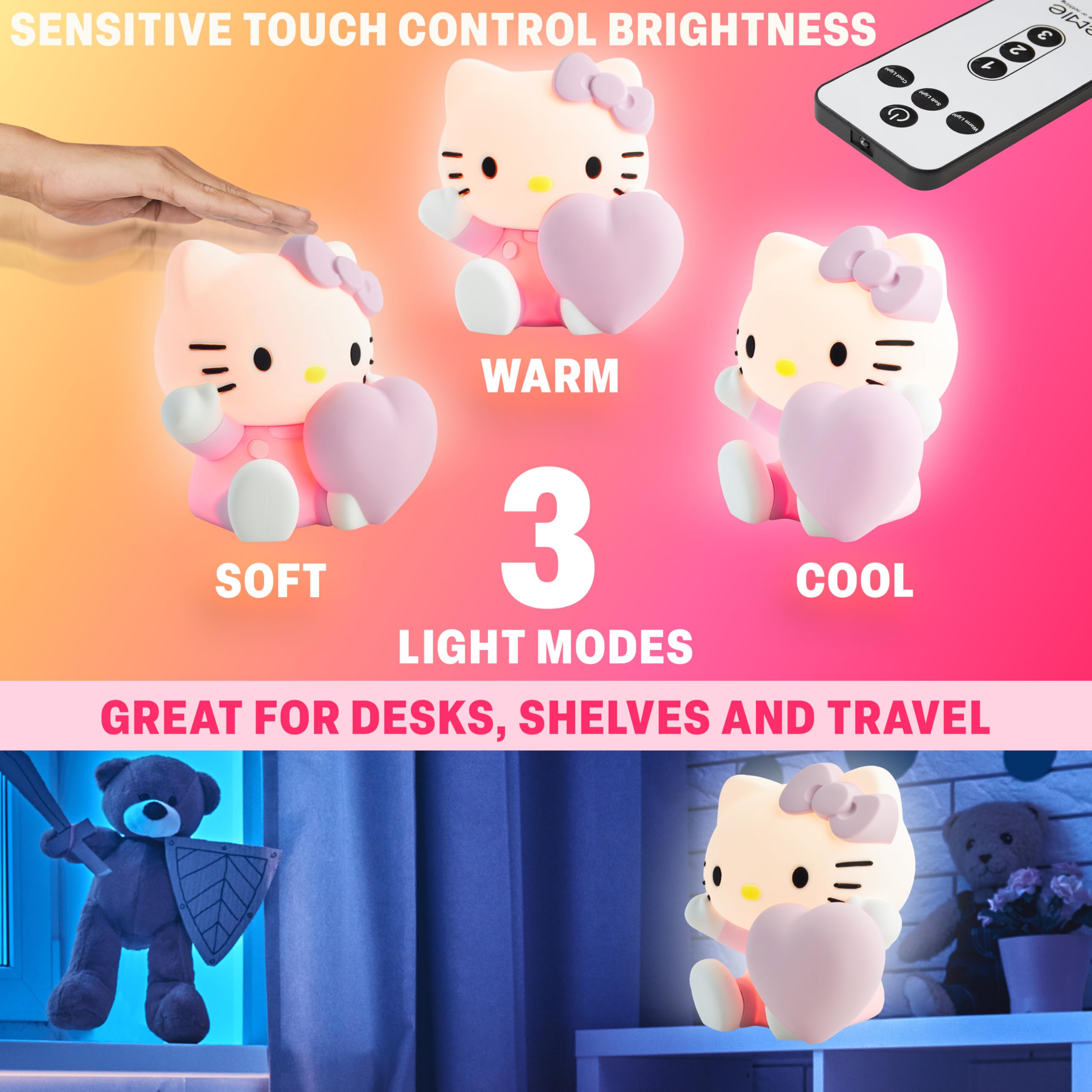 Get Trend Hello Kitty Sanrio LED Nachtlicht Kinder & Erwachsene, 3D Silikon Nachttischlampe, Geschenke für Mädchen & Frauen (Hello Kitty)