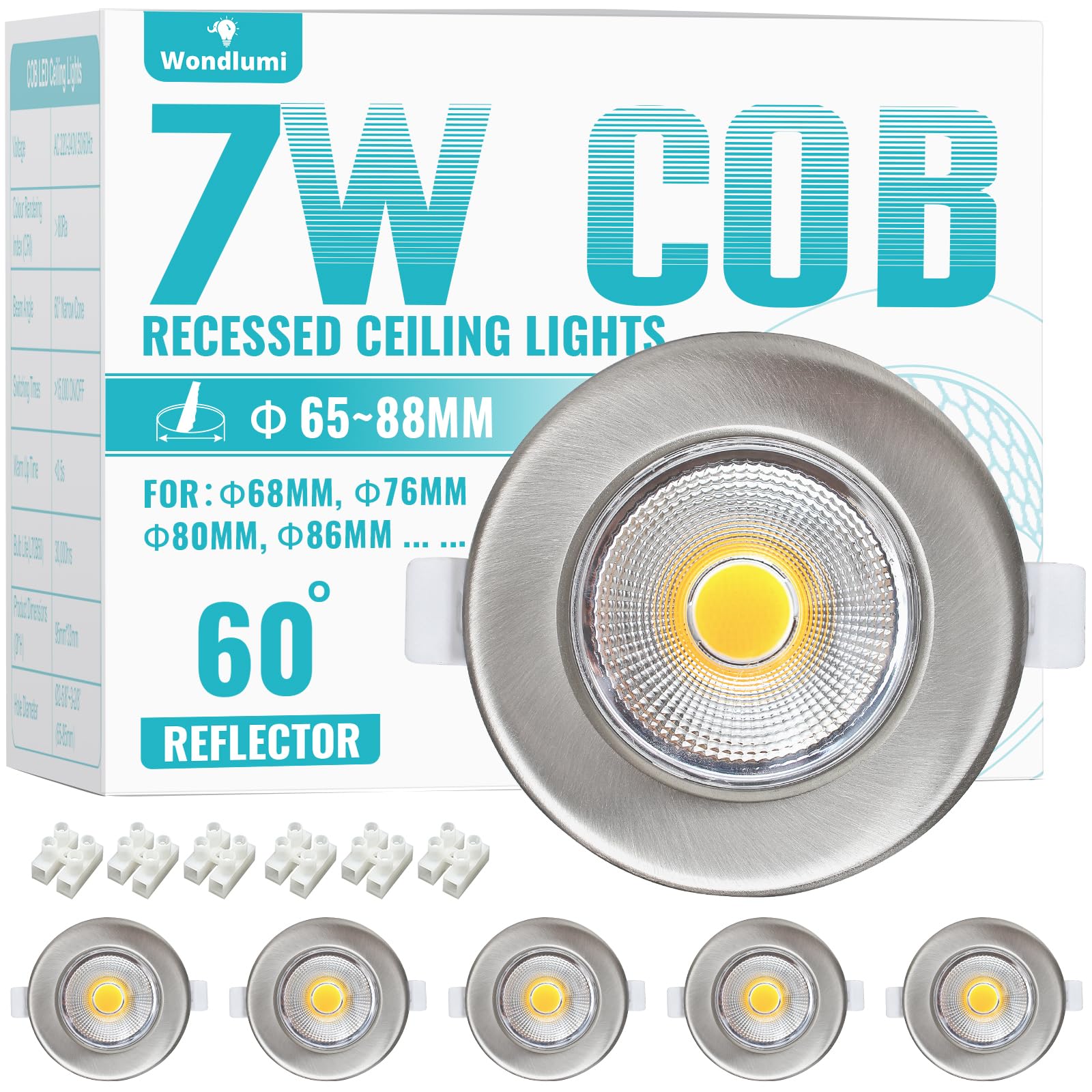 Wondlumi 6X LED Downlights Ceiling 7W, Ultra Slim Downlights for Ceiling Cool White 5000K 240V, 600lm Spot Lights for Bathroom Bedroom Living Room
