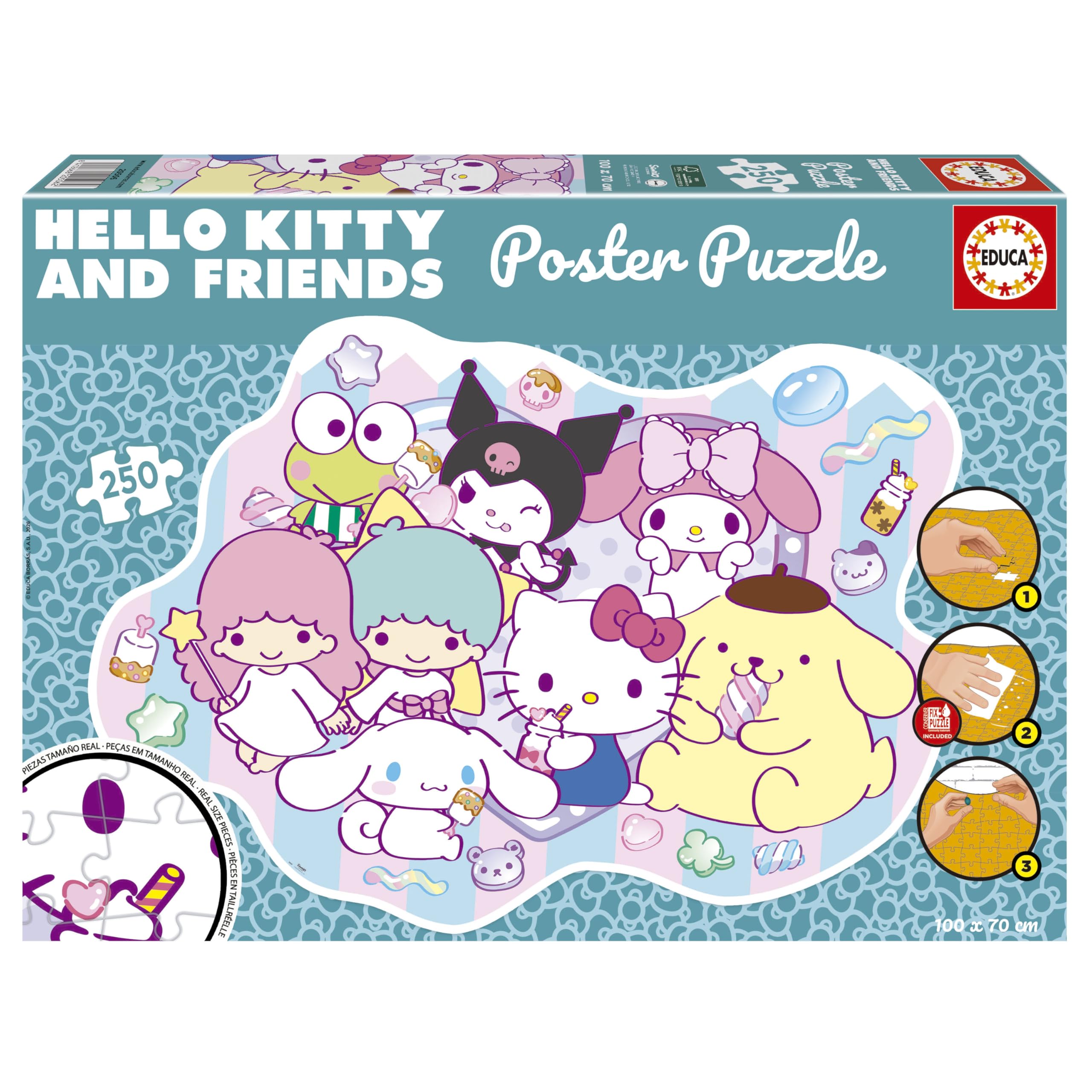 Educa - Hello Kitty & Friends | Poster Puzzle Infantil de 250 Piezas y de Grandes Dimensiones: 100 x 70 cm | A Partir de 8 9 10 años (20506)
