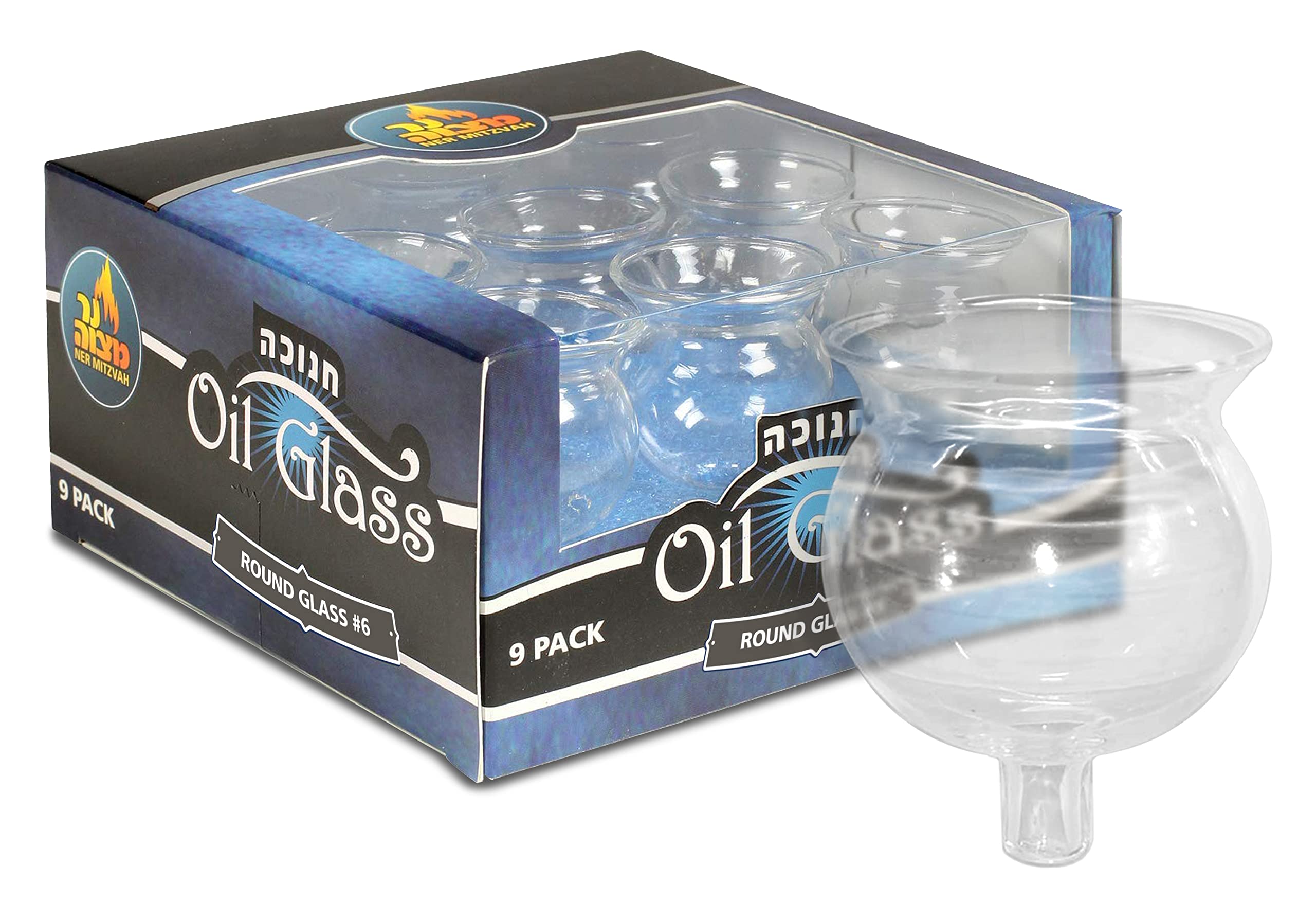 Hanukkah Menorah Glass Oil Cups - Elegant Holders for Oil for Shabbos and Chanukah – Durable Quality, Long-Lasting - Size #6 (9-Pack)
