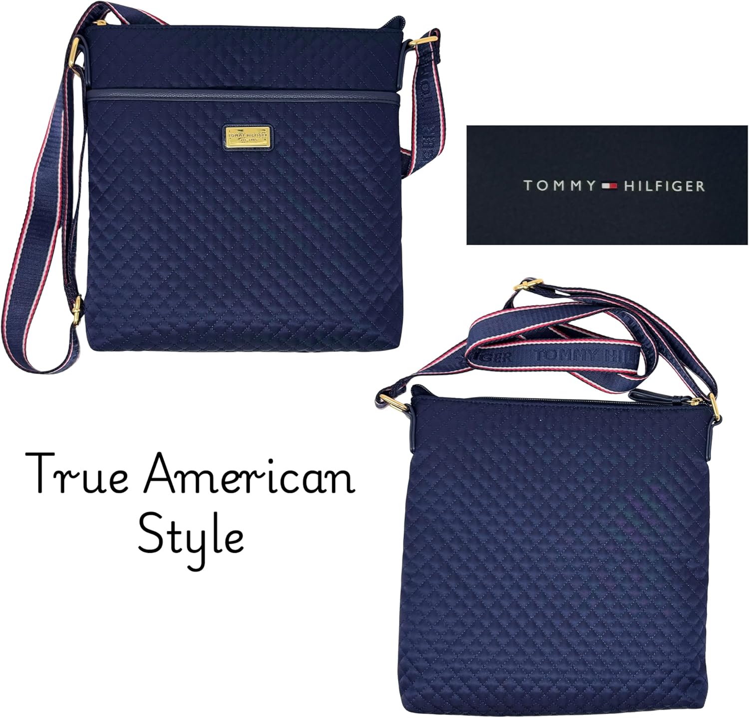 Tommy Hilfiger Quilted Crossbody Bag | Chic Designer Women’s Purse with Zipper and snap closure front pocket | Medium Satchel Handbag for Work, Everyday Style, and Trendy Fashion.