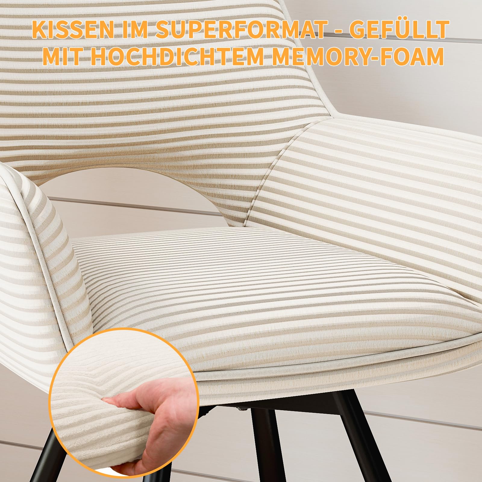 WAFTING Esszimmerstühle Drehbar 360°,Armlehnstuhl mit Metallbeinen,geeignet als Stühle Esszimmer,Samt Stuhl,Küchenstühle,Wohnzimmerstuhl,Polsterstuhl mit Samtigem Gefühl,Stühle 2er Set,Beige
