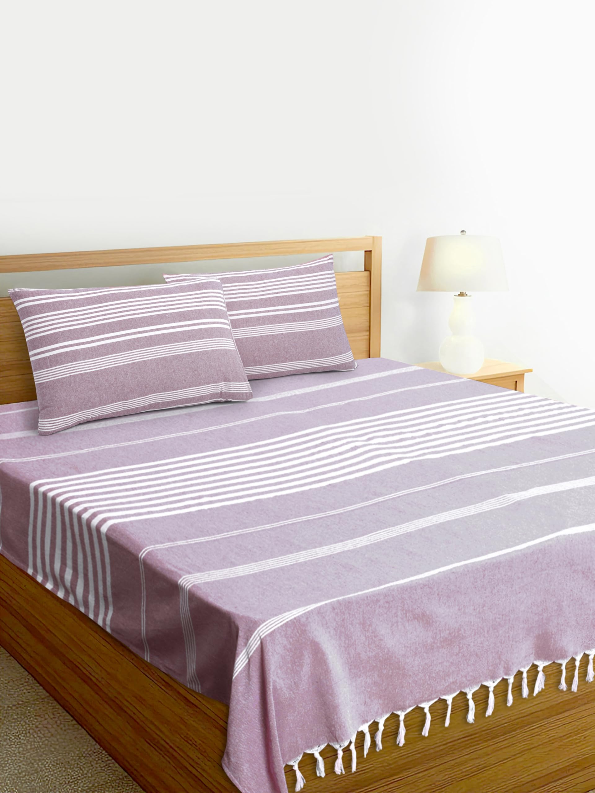 Värde 210 TC Printed Double Bedsheet with 2 Pillow Cover | Queen Size | Handloom Cotton Bedsheets for Double Bed | Soft & Smooth | Size 90X100 Inches 7.5x8.3 Feet | Dusty Lavender