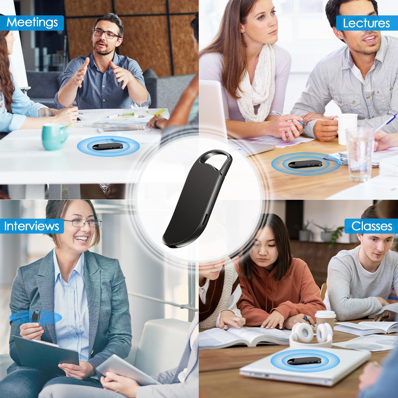 64GB Grabadora de Voz, Clooissr Grabadora Voz Digital 1536Kbps con Activada y Reducción de Ruido, Mini Grabadora de Voz Portátil para Clases Reuniones Entrevistas