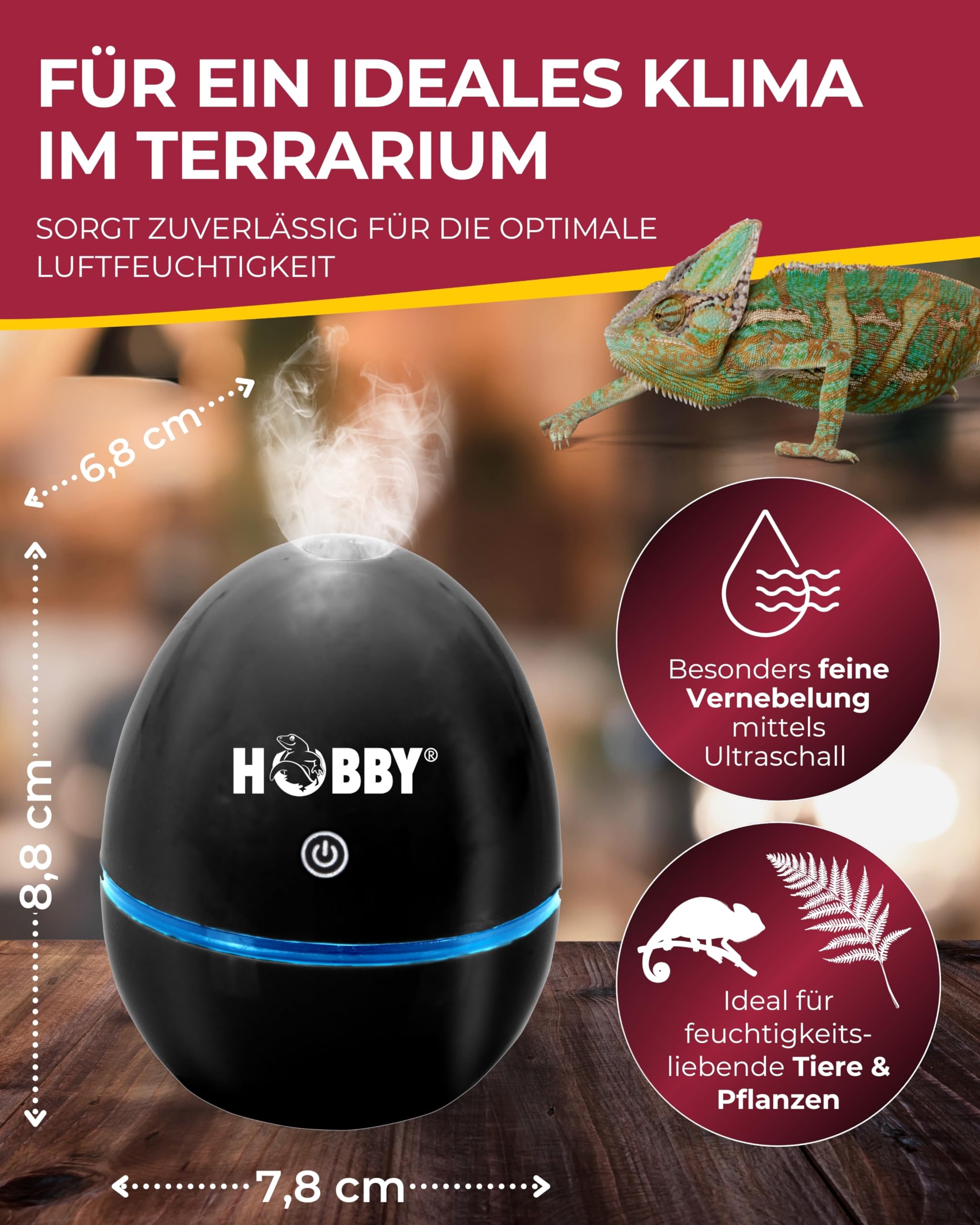 HOBBY Terraristik Foggy I Ultraschall-Nebler für Terrarien I hygienisch und wartungsfreundlich I Terrarium Luftbefeuchter I effiziente Benebelungsanlage mit 50 ml Vorratswasserbehälter