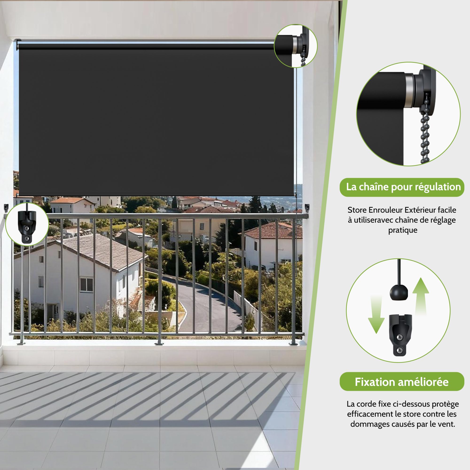 BelleMax Store Enrouleur Exterieur pour Balcon, Store Vertical avec la Chaîne, Tissu 220 g/m² Protection Solaire UV 50+ et Protection de la Vie Privée, Gris Foncé,100 x 140cm