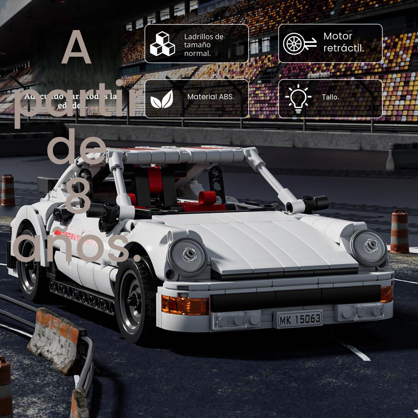 Mould King 15063 Technik Speed Champion 911 Coche deportivo Bloques de construcción con motor de retroceso Coche de carreras Bloques de construcción Coche modelo para coleccionar Para fans Adultos