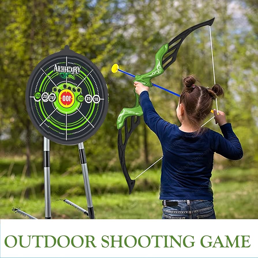 FunBlast Plastic Sports Archery Bow And Arrow Toy Set With Light-Up Feature And 3 Dart Target Board (Multicolor