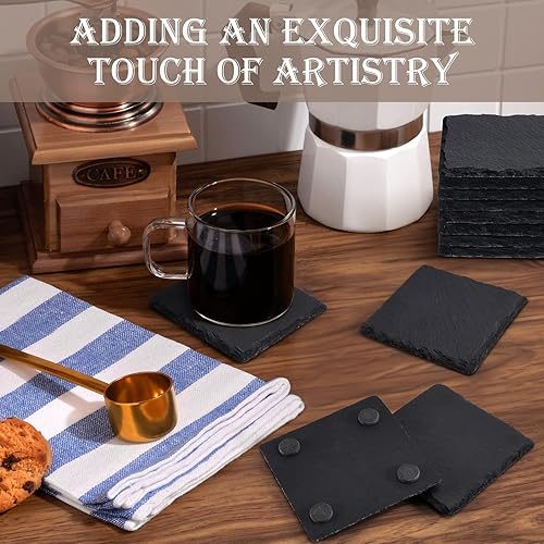 Miniatura 6 de GOH DODD - Posavasos de pizarra para bebidas juego de posavasos de piedra negra de 4 pulgadas con parte inferior antiarañazos para bar cocina hogar