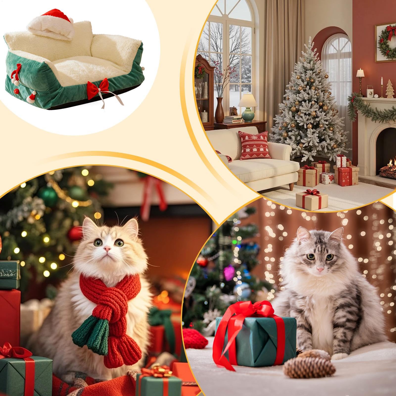 Sofa für Haustiere | Weihnachtssessel mit Weihnachtsmannmütze, kleine Hundebetten | für Zuhause, Wohnzimmer, Terrasse, Balkon, Spielplatz, Wohnung, Nachtschlaf, tägliche Erholung