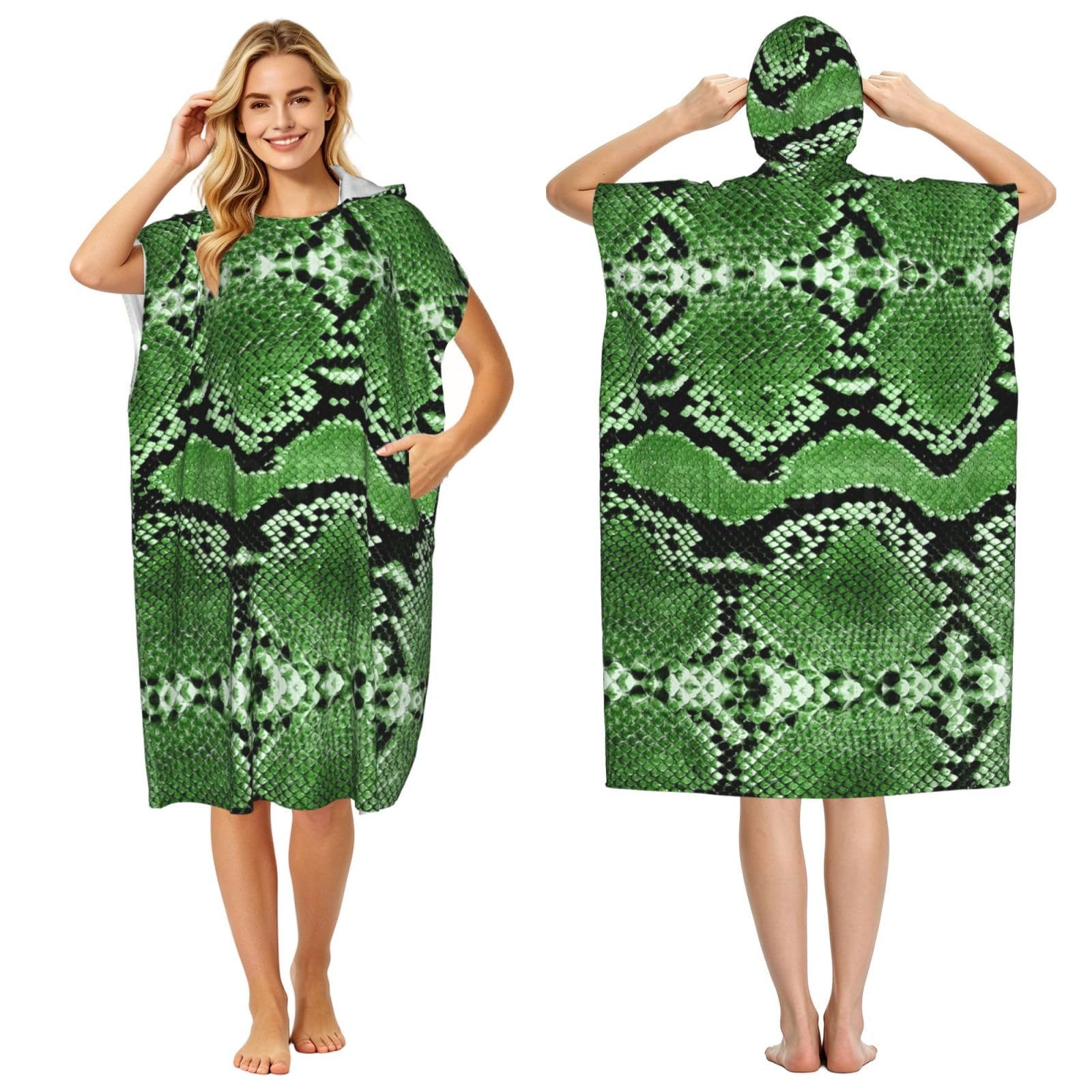 Poncho à capuche pour le surf et le bain d'été en microfibre peau de serpent