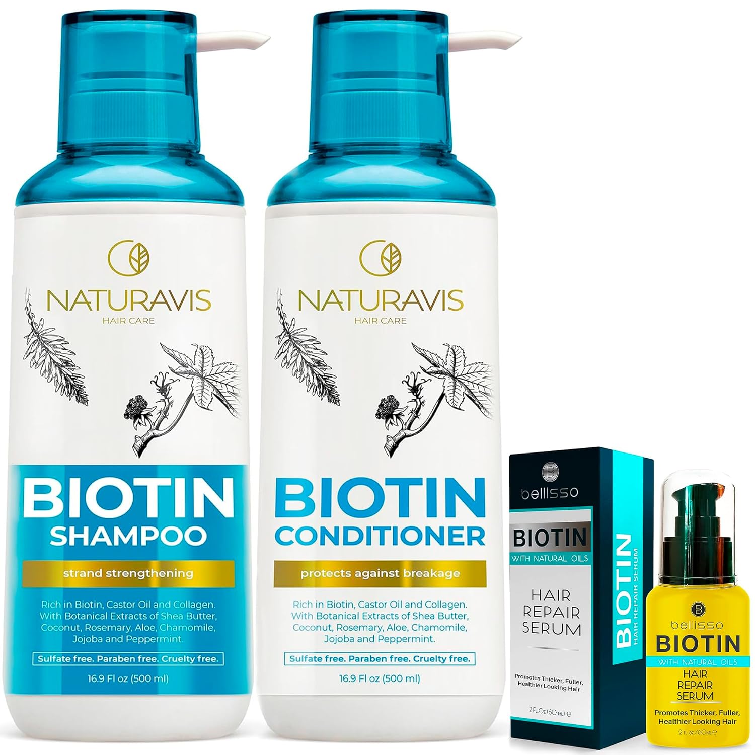 Biotin Shampoo and Conditioner Set with Castor Oil and Biotin Hair Thickening Serum for Men and Women