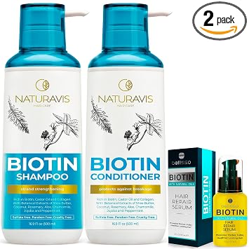 Biotin Shampoo and Conditioner Set with Castor Oil and Biotin Hair Thickening Serum for Men and Women