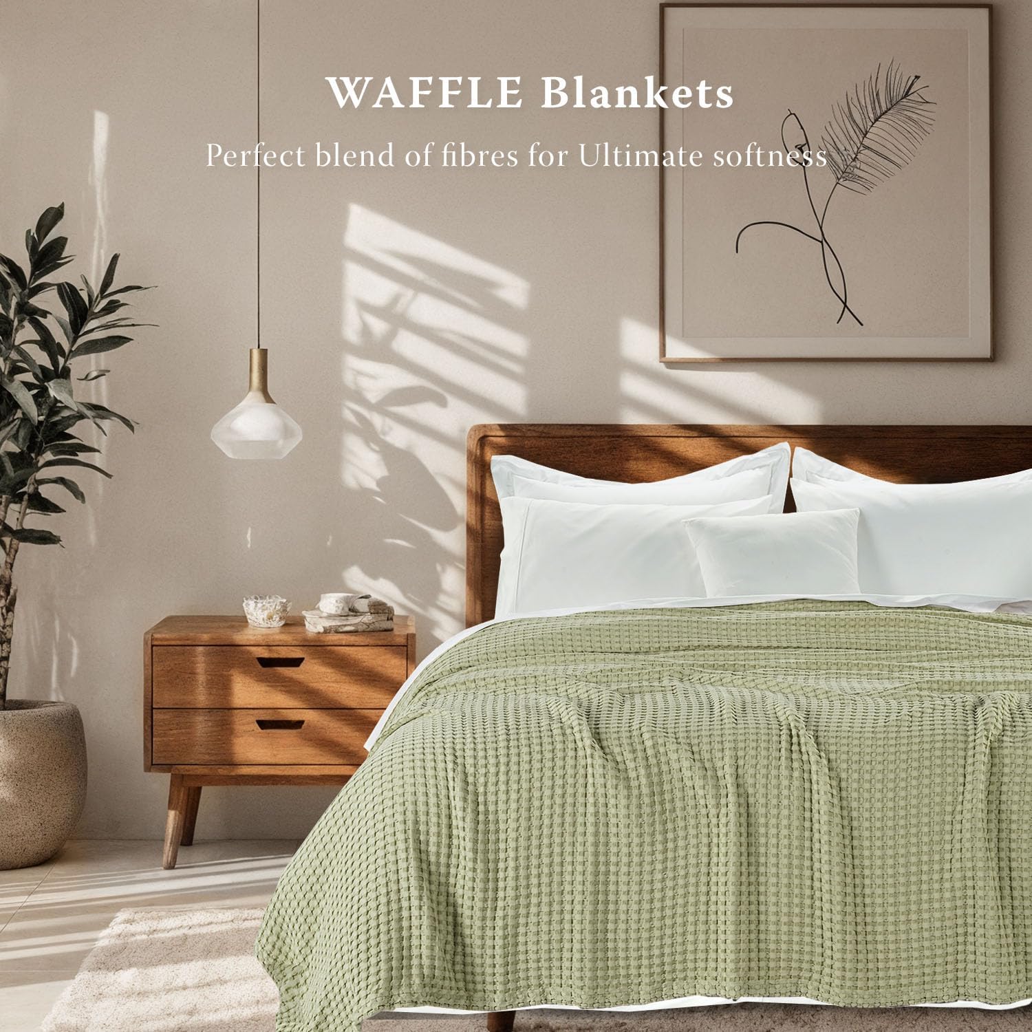 Threadmill Cooling Waffle Blanket King Size | Breathable, Lightweight and Cooling | Made from Rayon Derived from Bamboo | Waffle Throw Blanket for Couch and Sofa | 106 x 92 Inches | Sage Green - Image 2