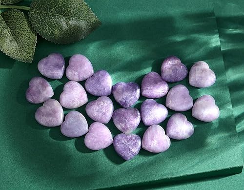 Miniatura 2 de QINJIEJIE 20 piedras de corazón de lepidolita cristales a granel en forma de amor piedra de preocupación corazón roca bolsillo pulido palma gemas