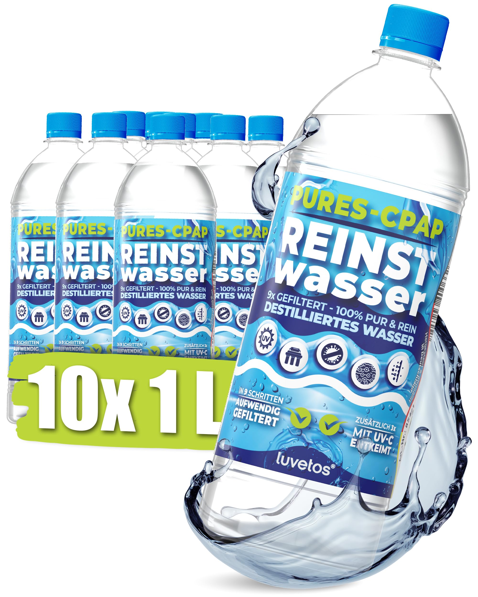 10x 1L Luvetos CPAP Wasser Ultrapure mehrstufig Reinst gefiltert 3x UV-C
