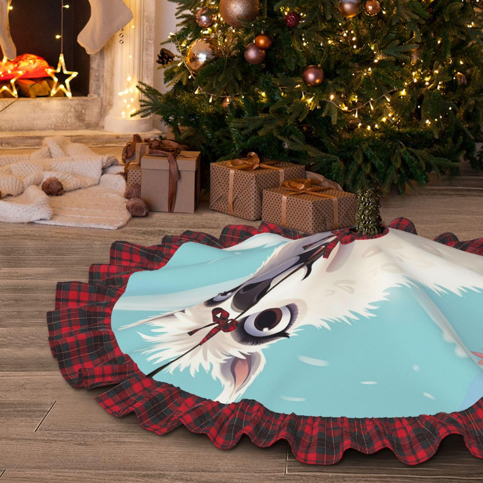 Jupe de sapin de Noël lama 122 cm pour décor de salon rustique et chaleureux
