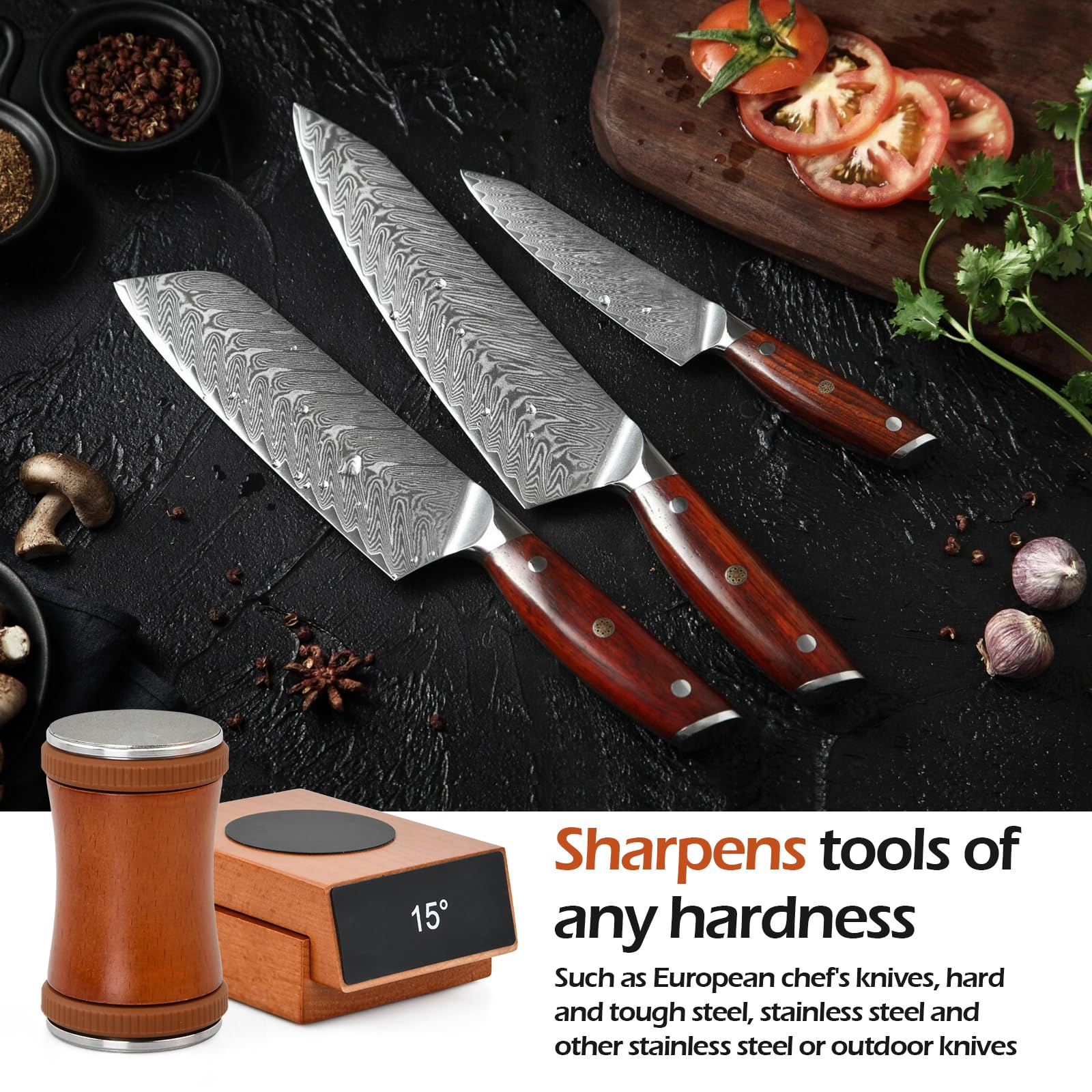 Affilacoltelli da Cucina, Rolling Knife Sharpener, Pietra Affilacoltelli Professionale, Affilatore per Coltelli manuale, due Angoli di Affilatura di 15° e 20°, per Coltelli Dritti Forbici