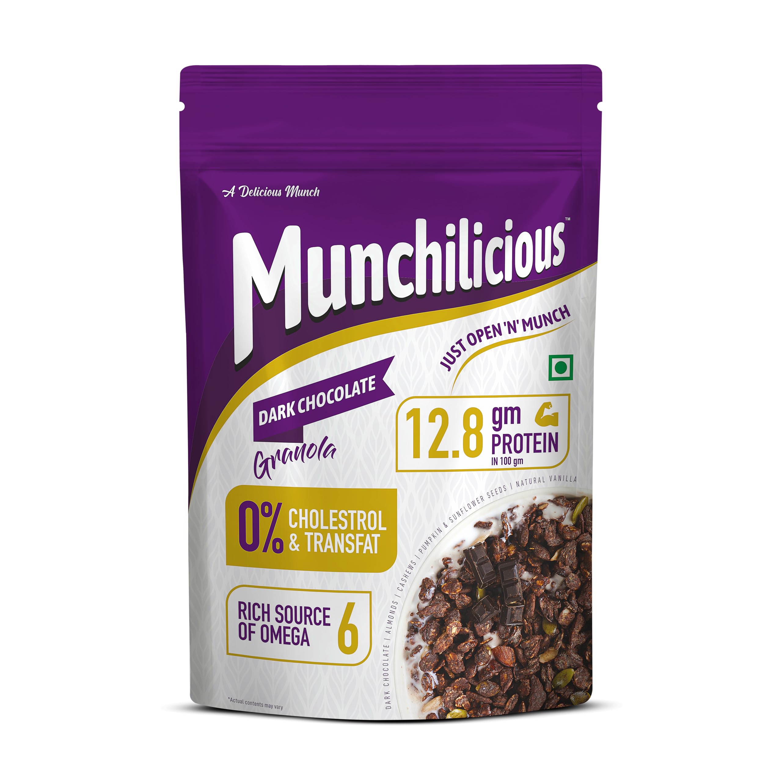 Granola - Dark Chocolate, 350g | Healthy & Nutritious Breakfast Cereal with Whole Nuts | High Fibre, Gluten Free Diet Snack for Weight Loss & Energy | No Added Sugar