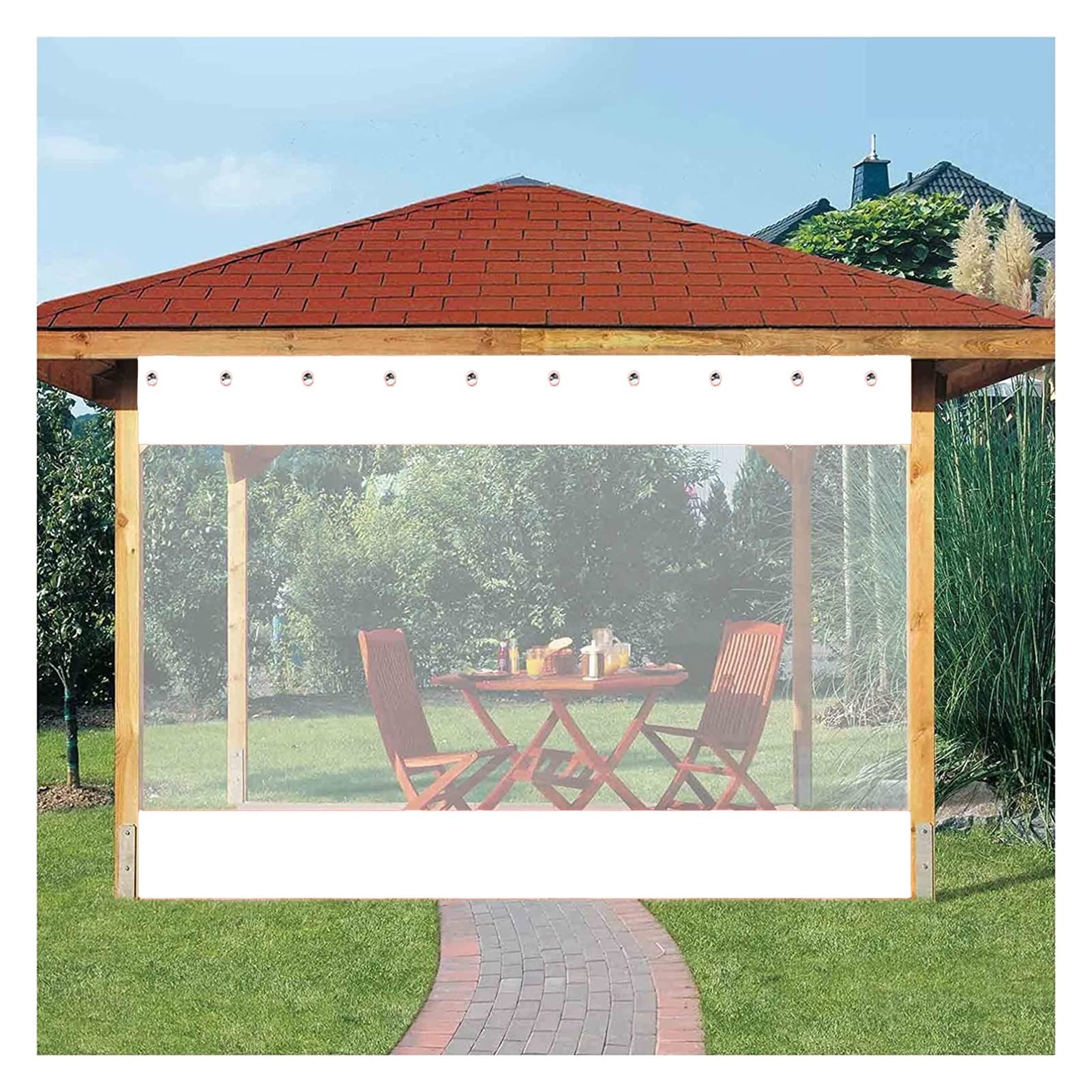 Transparente Vinyl-Gardinen für Terrasse, wetterfest, transparente Plane mit Ösen für Pergola, Veranda und Pavillons, 3,8 x 2,5 m