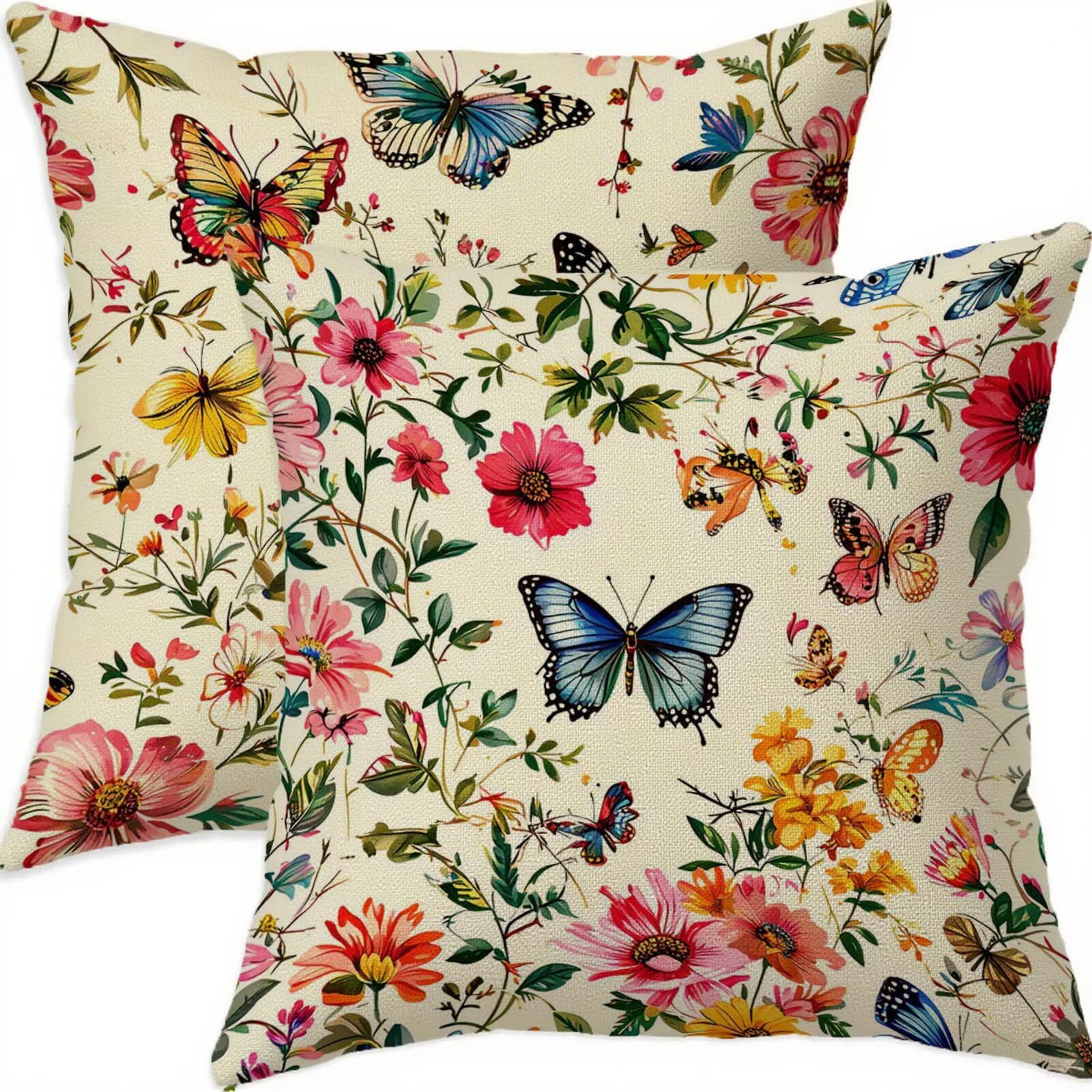 Housse coussin 60x60cm vintage en lin imperméable lot de 2