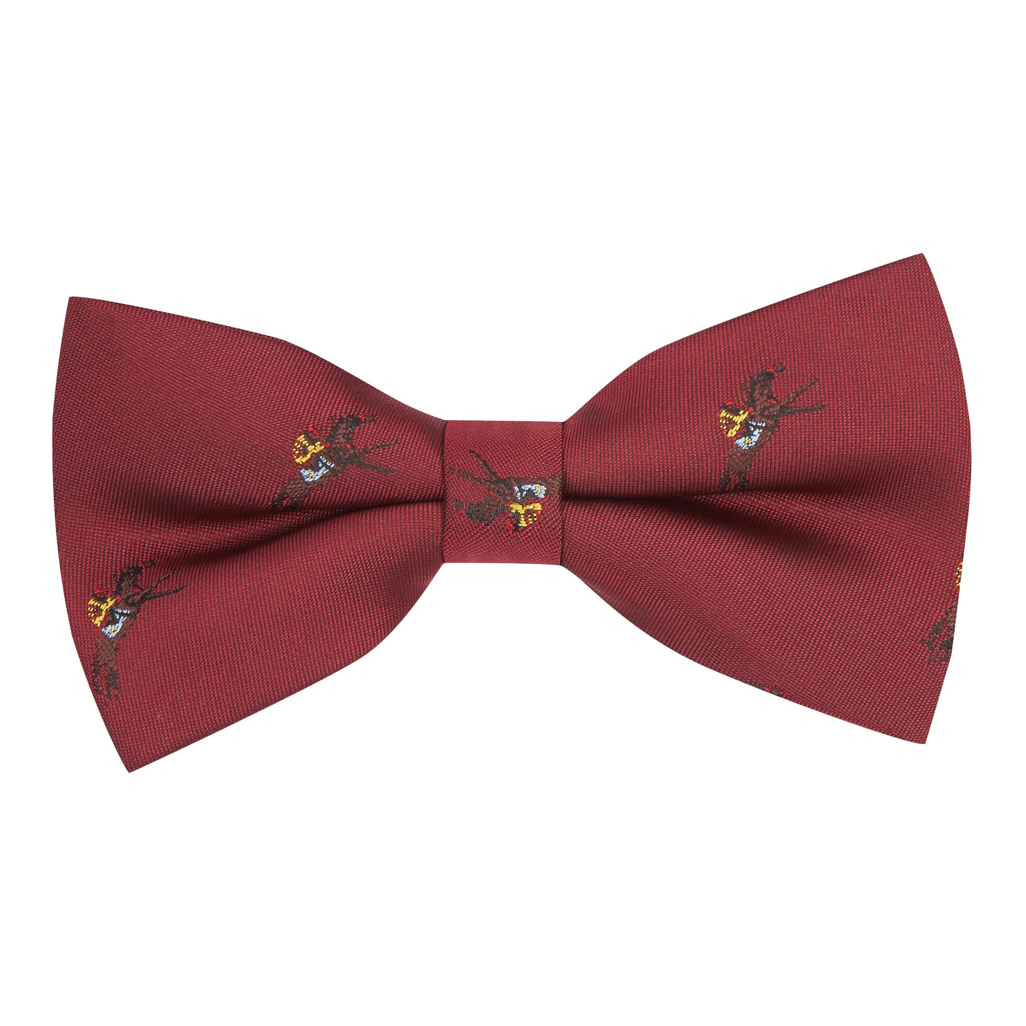 King & Priory Burgundy Red Embroidered Horse and Jockey Bow Tie