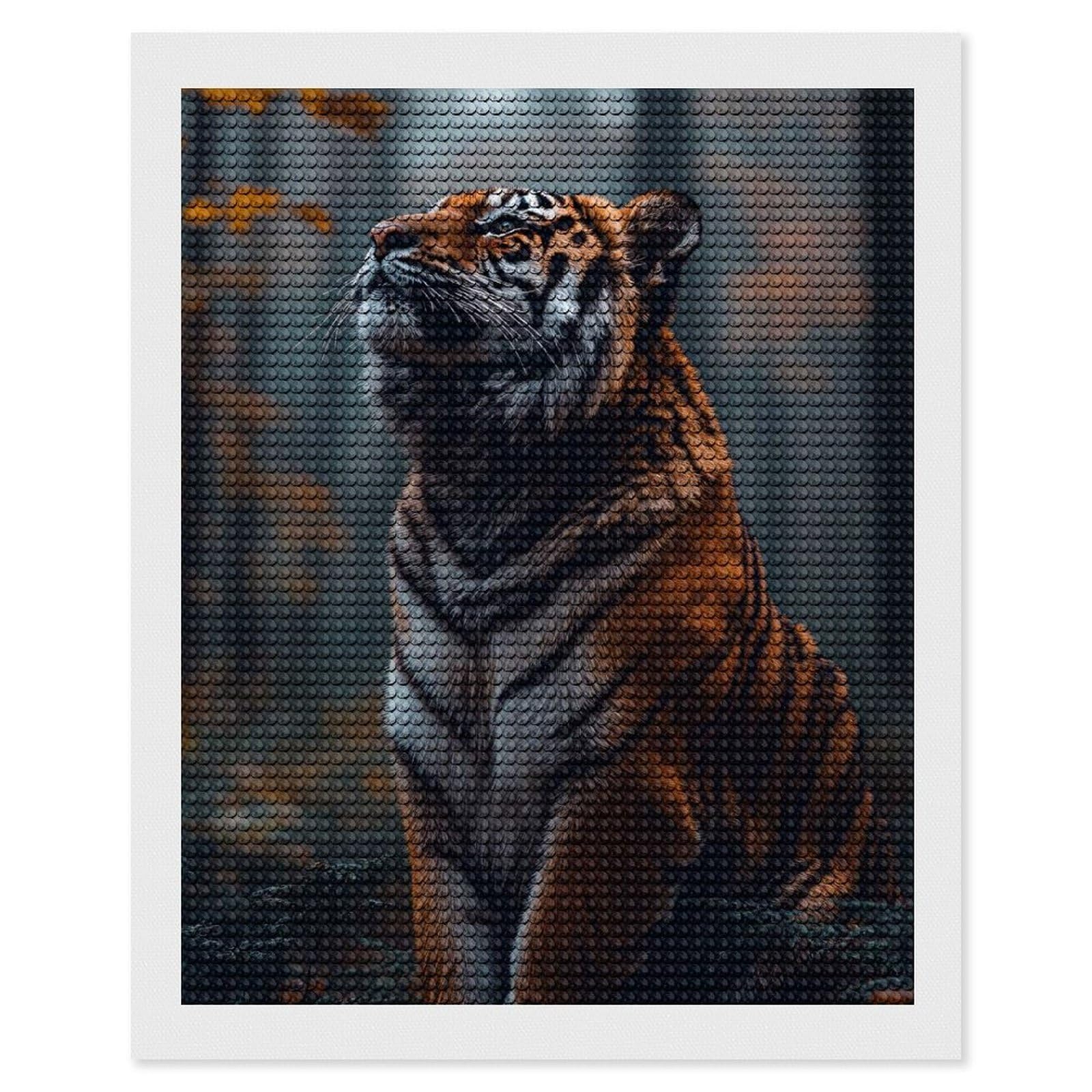 Junmoney Majestic Tiger in Autumn Forest Diamond Art Kit 16"x20", Bedroom Decor, Adhesive Canvas, Full Kit Included, Thoughtful Present, Birthday Gift
