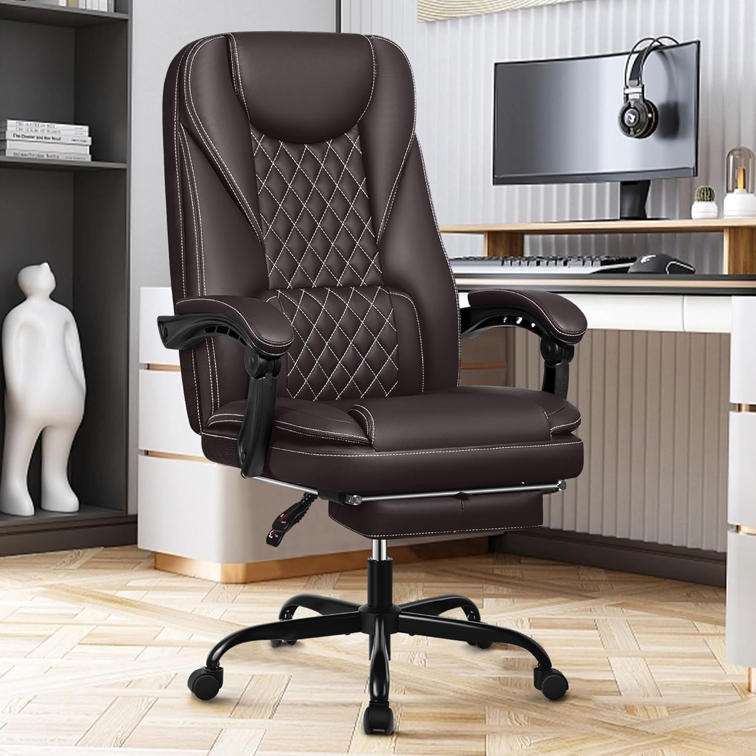 Guessky Executive Office Chair, Leather Reclining Big and Tall Office