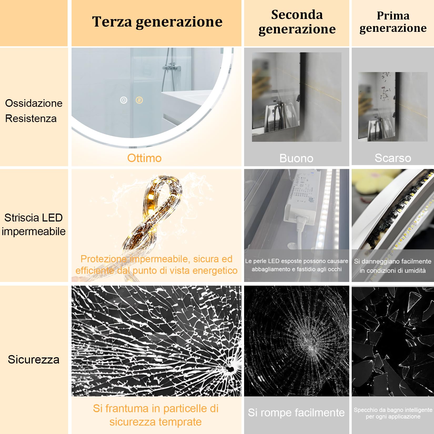 Specchio da bagno rotondo da 49.5 cm con illuminazione a LED | Specchio cosmetico con retroilluminazione, 3 temperature di colore, antiappannamento, luminosità regolabile, IP56