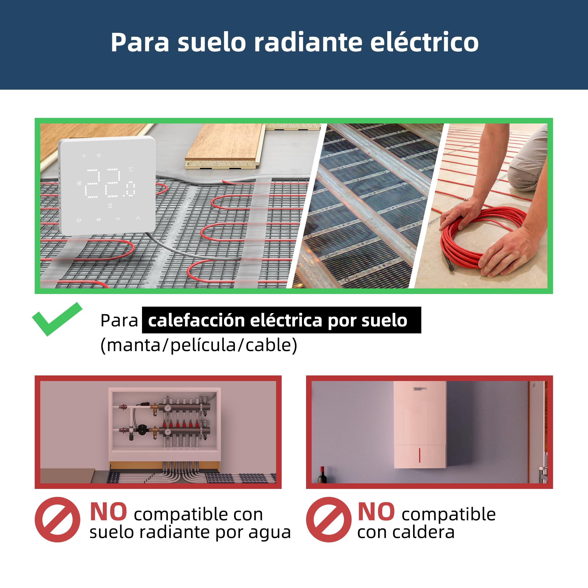 Beok Termostato eléctrico para calefacción por Suelo Radiante WiFi Termostato de calefacción programable por días con Sensor, Compatible con Tuya Alexa TGM50-EP-WIFI 16A