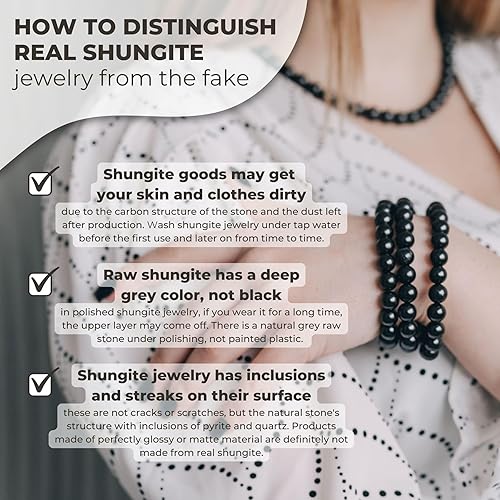 Miniatura 8 de Karelian Heritage Pulsera de piedra Shungite para hombres y mujeres  Auténtica pulsera elástica de Shungite  Joyería de Shungite para protección