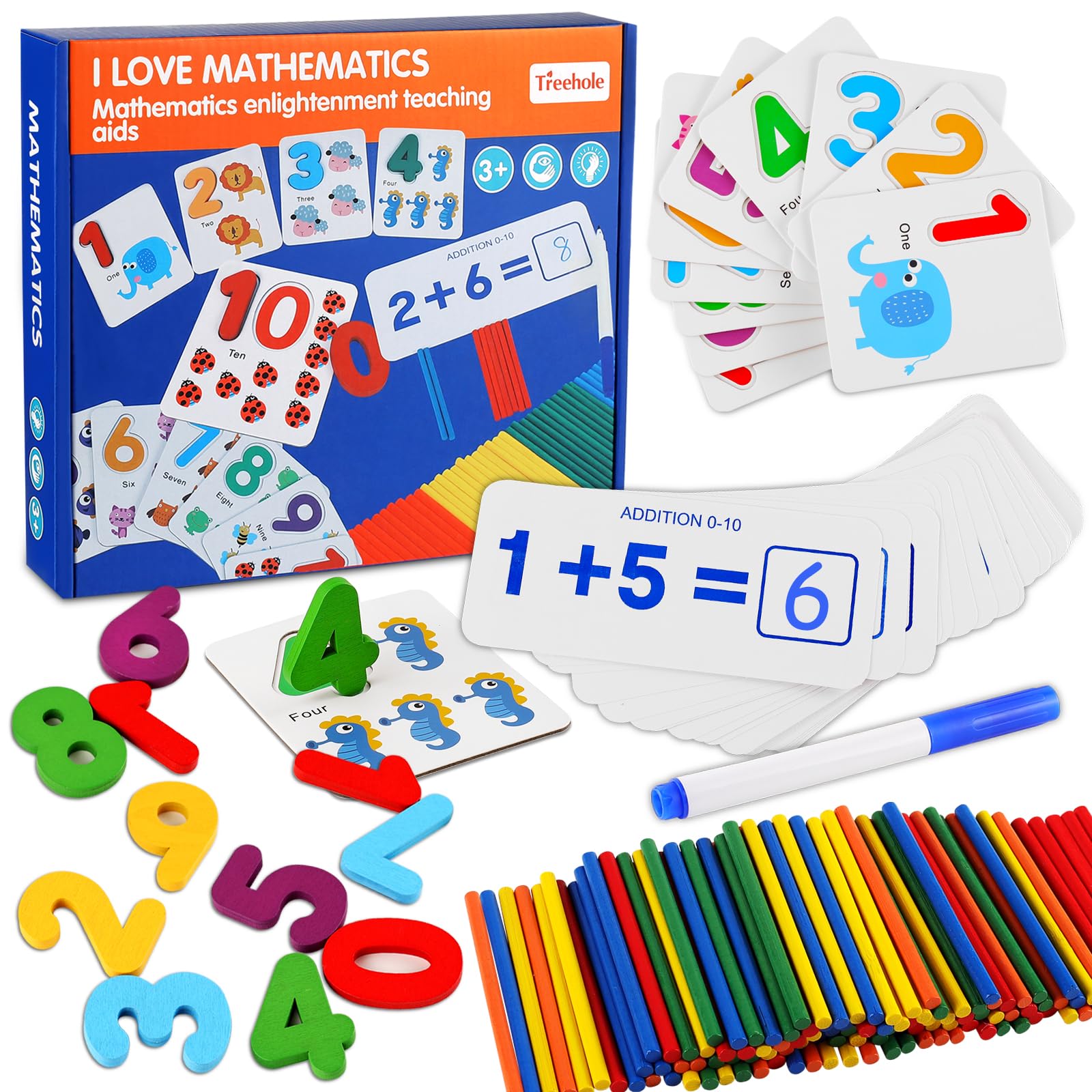 LOOIKOOS Number Flash Cards for Toddlers Montessori Toys Preschool Learning Activities Math Manipulatives Wooden Counting Sticks Kindergarten Math Games