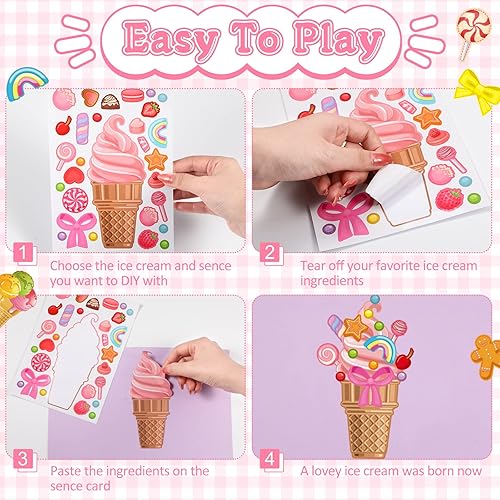 Miniatura 4 de Fuutreo 36 hojas de calcomanías de helado para hacer tus propias calcomanías de helado para mezclar y combinar, calcomanías de helado, calcomanías