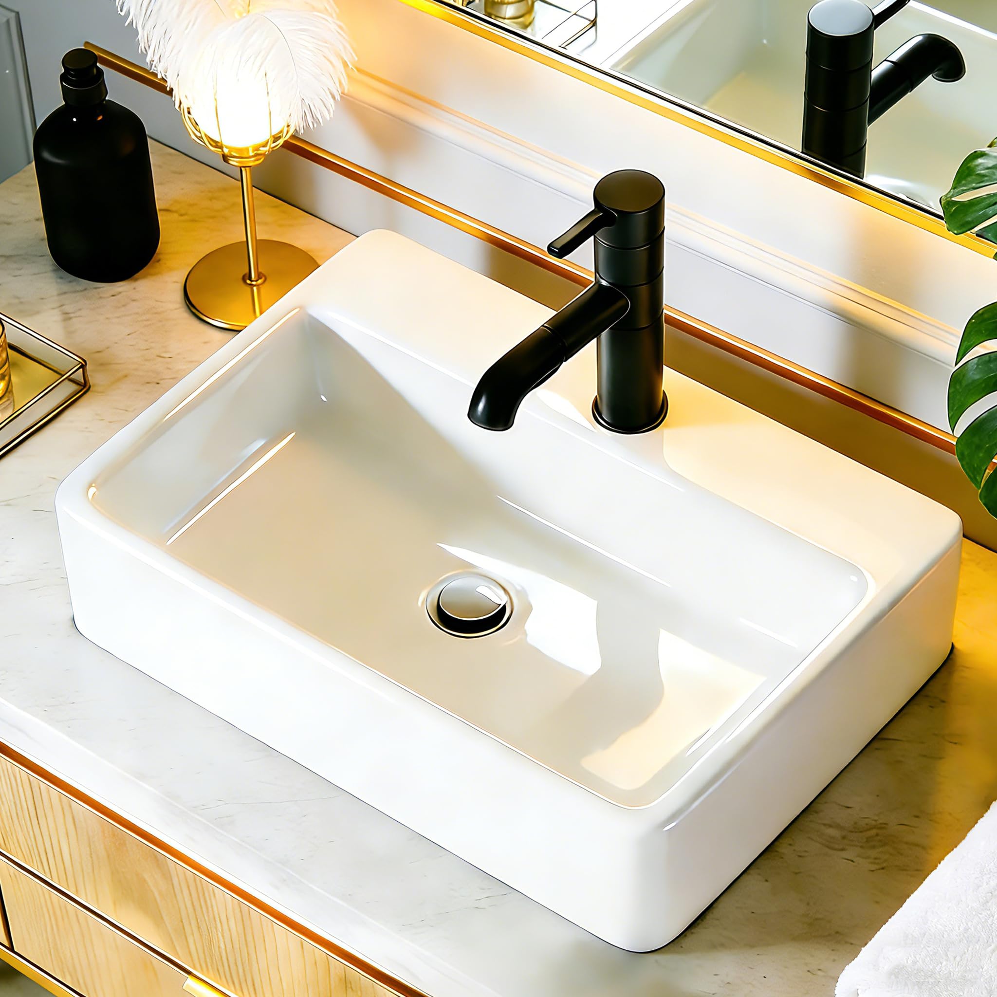 NUESTRA VIDA Vasque à Poser Rectangle en Céramique Blanc, Lavabo Salle de Bain Facile à Nettoyer, Lave Main pour Salle de Bains et WC (40x29,5x12 cm)