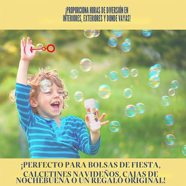 Foto 5 de 8 de Toyland® Pack de 12 Minion Botes de Burbujas con Varitas, Solución de 60ml y Tapa de Laberinto Novedosa