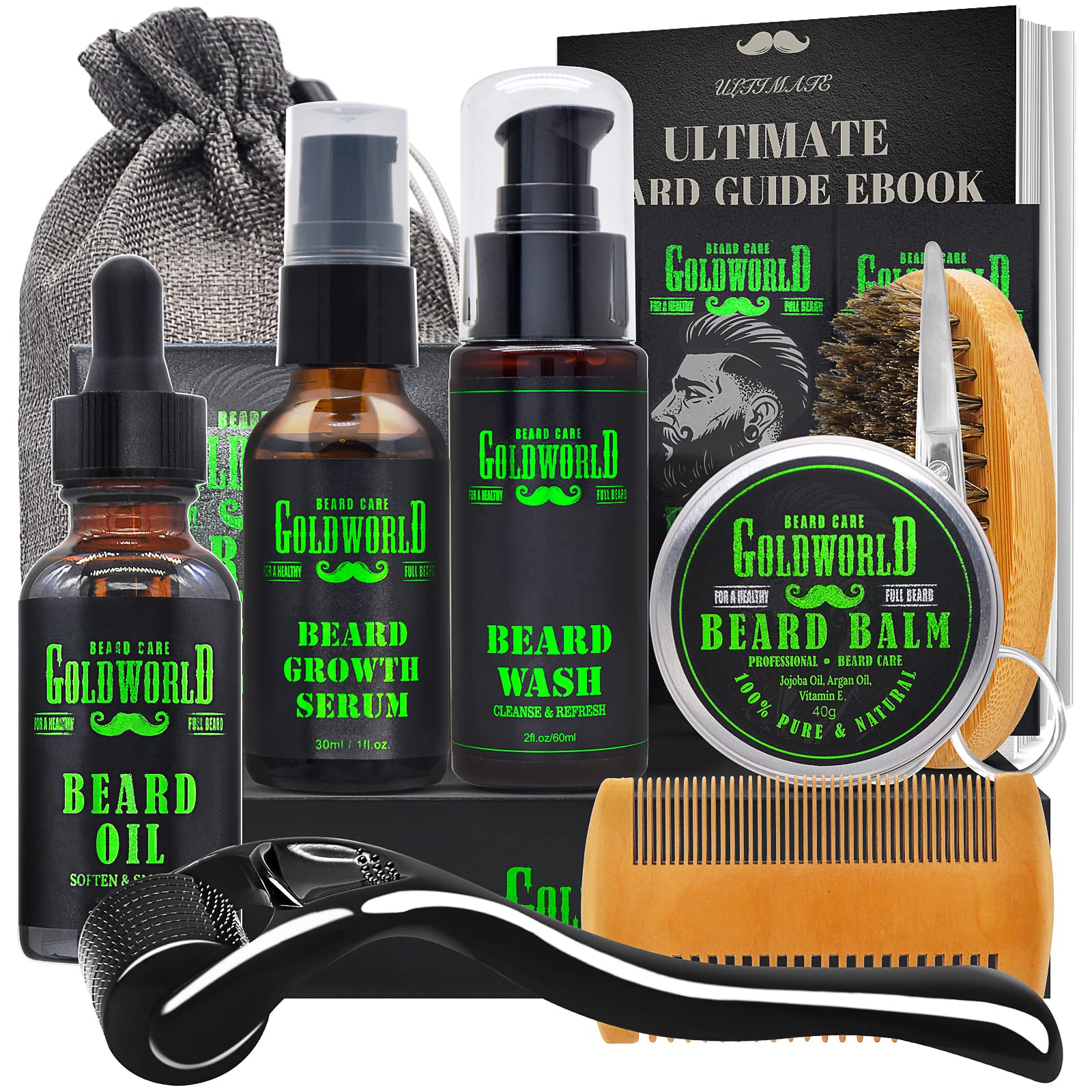 Beard Growth Kit,Beard Grooming Kit w/Beard Roller,Beard Wash Shampoo,Beard  Growth Serum,Beard Growth Oil,Balm Conditioner,Brush,Comb,Shaving ...