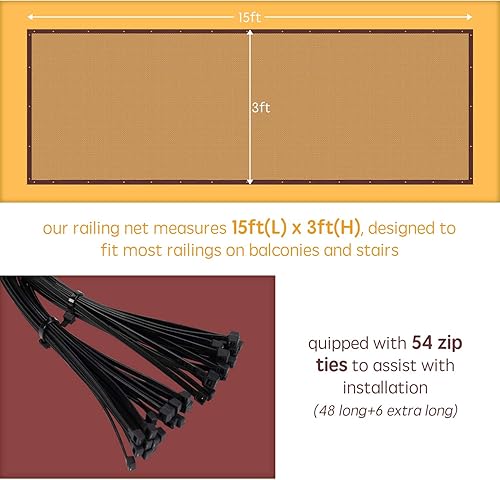 Miniatura 3 de Protector de barandilla para bebé, 15 x 3 pies, red de seguridad para niños, barandilla de balcón, barandilla de malla para niños, juguetes,