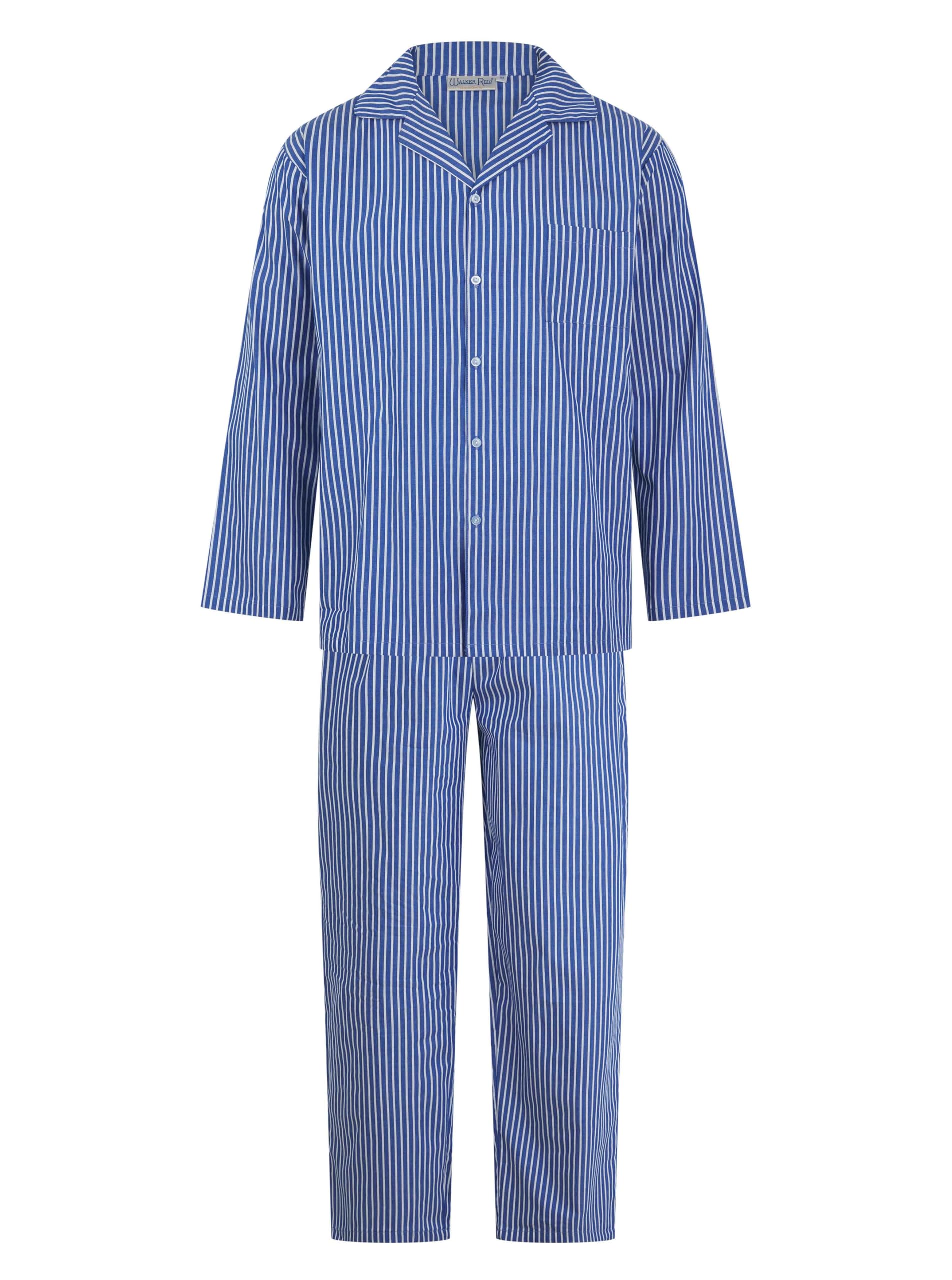 Walker Reid Men's Blue - Stripe Stripe Button Down Pyjamas Wr1816 Blue Medium